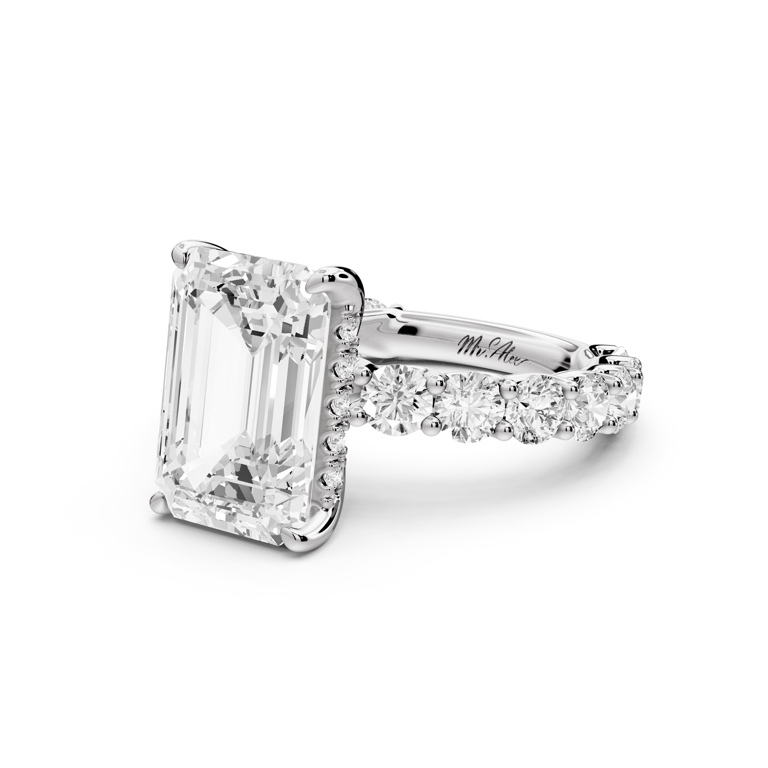 Siena - 5ct 14k white gold emerald Hidden Halo with Shared Prong Pavé Engagement Ring