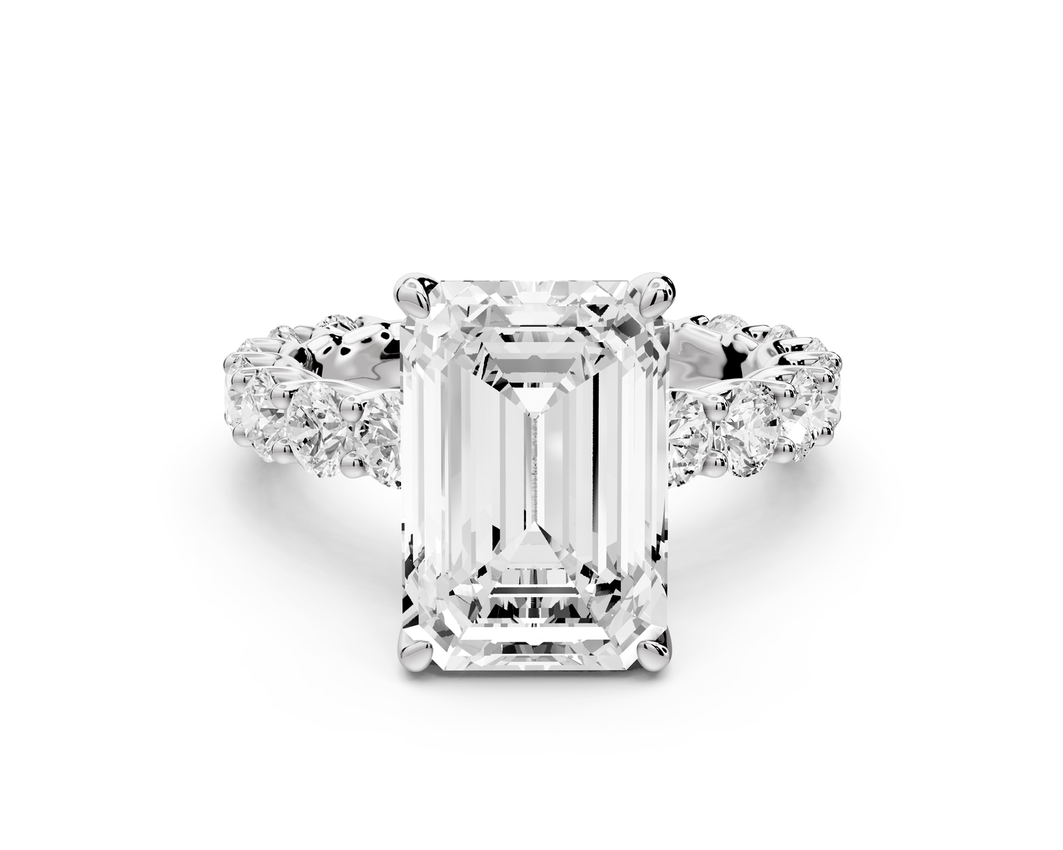 Siena - 5ct 14k white gold emerald Hidden Halo with Shared Prong Pavé Engagement Ring