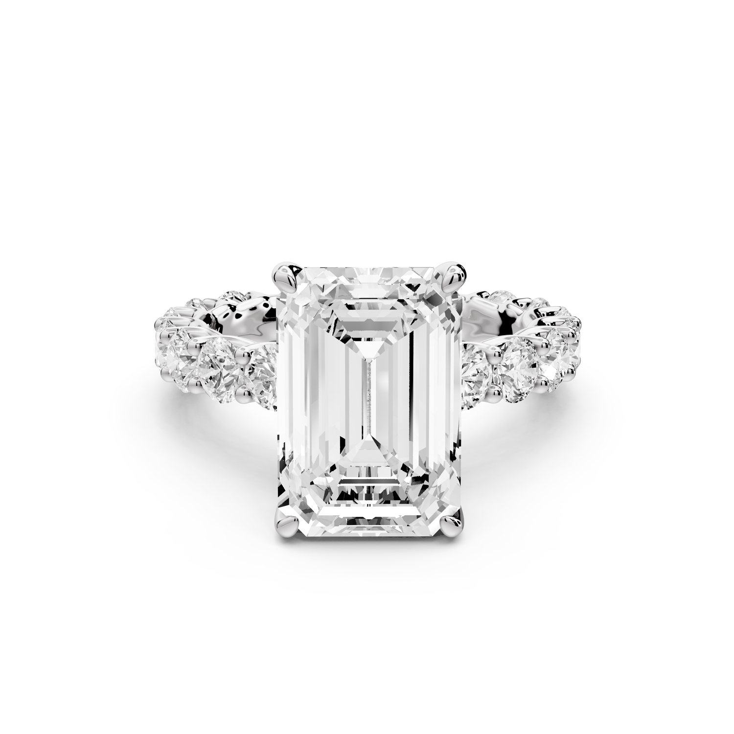 Siena - 5ct 14k white gold emerald Hidden Halo with Shared Prong Pavé Engagement Ring