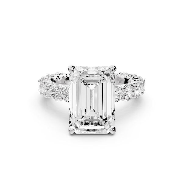 Siena - 5ct 14k white gold emerald Hidden Halo with Shared Prong Pavé Engagement Ring