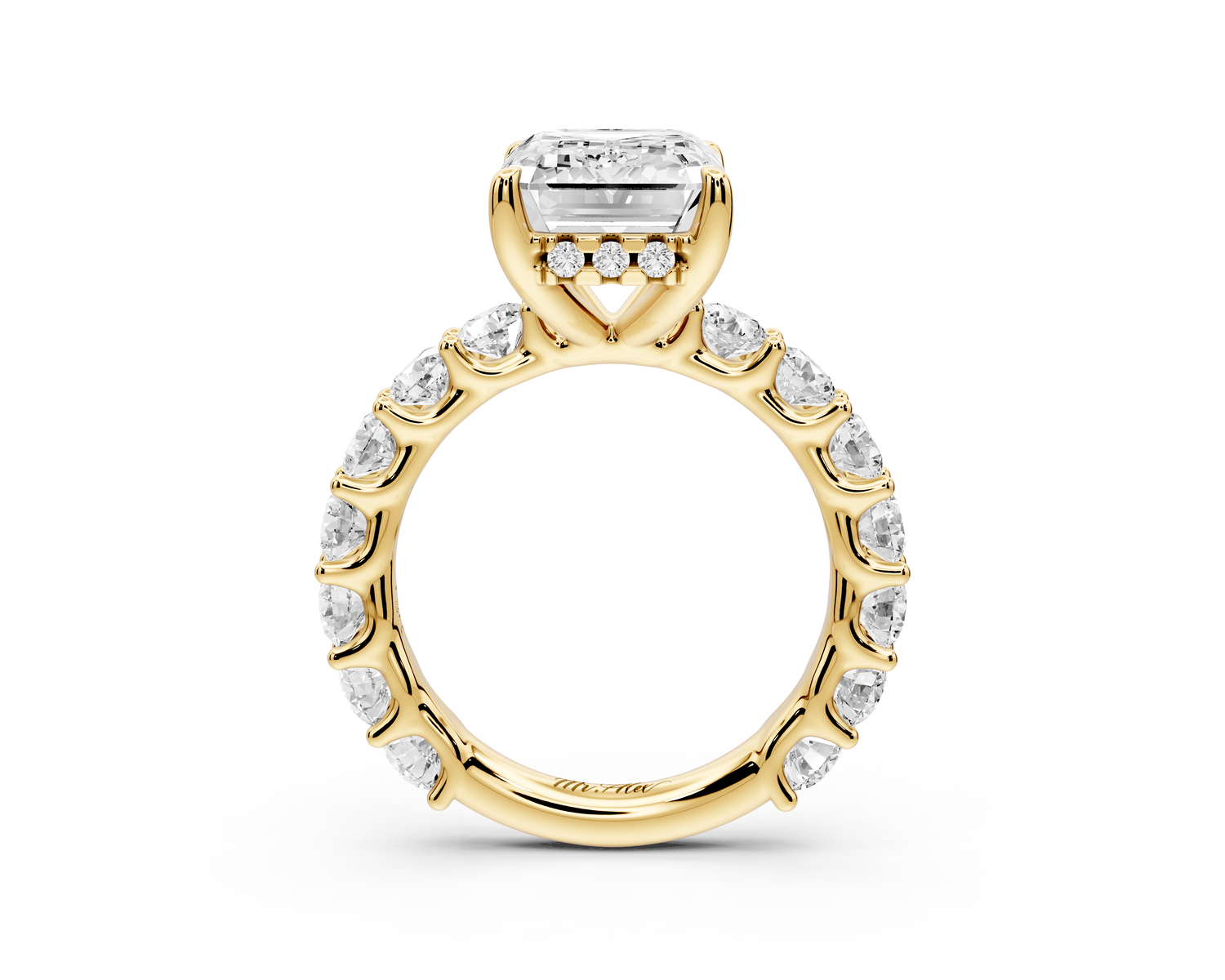 Siena - 5ct 14k yellow gold emerald Hidden Halo with Shared Prong Pavé Engagement Ring