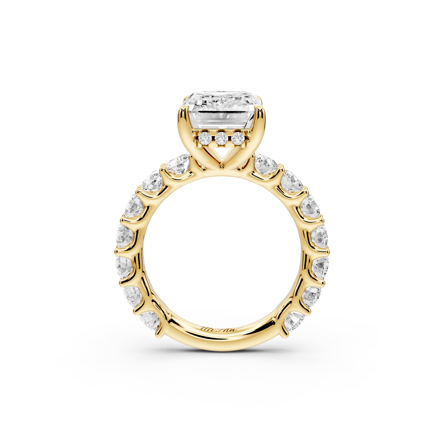 Siena - 5ct 14k yellow gold emerald Hidden Halo with Shared Prong Pavé Engagement Ring