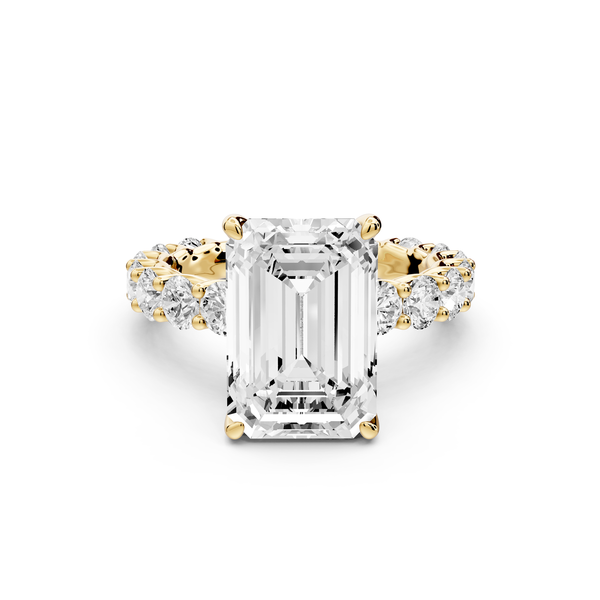 Siena - 5ct 14k yellow gold emerald Hidden Halo with Shared Prong Pavé Engagement Ring