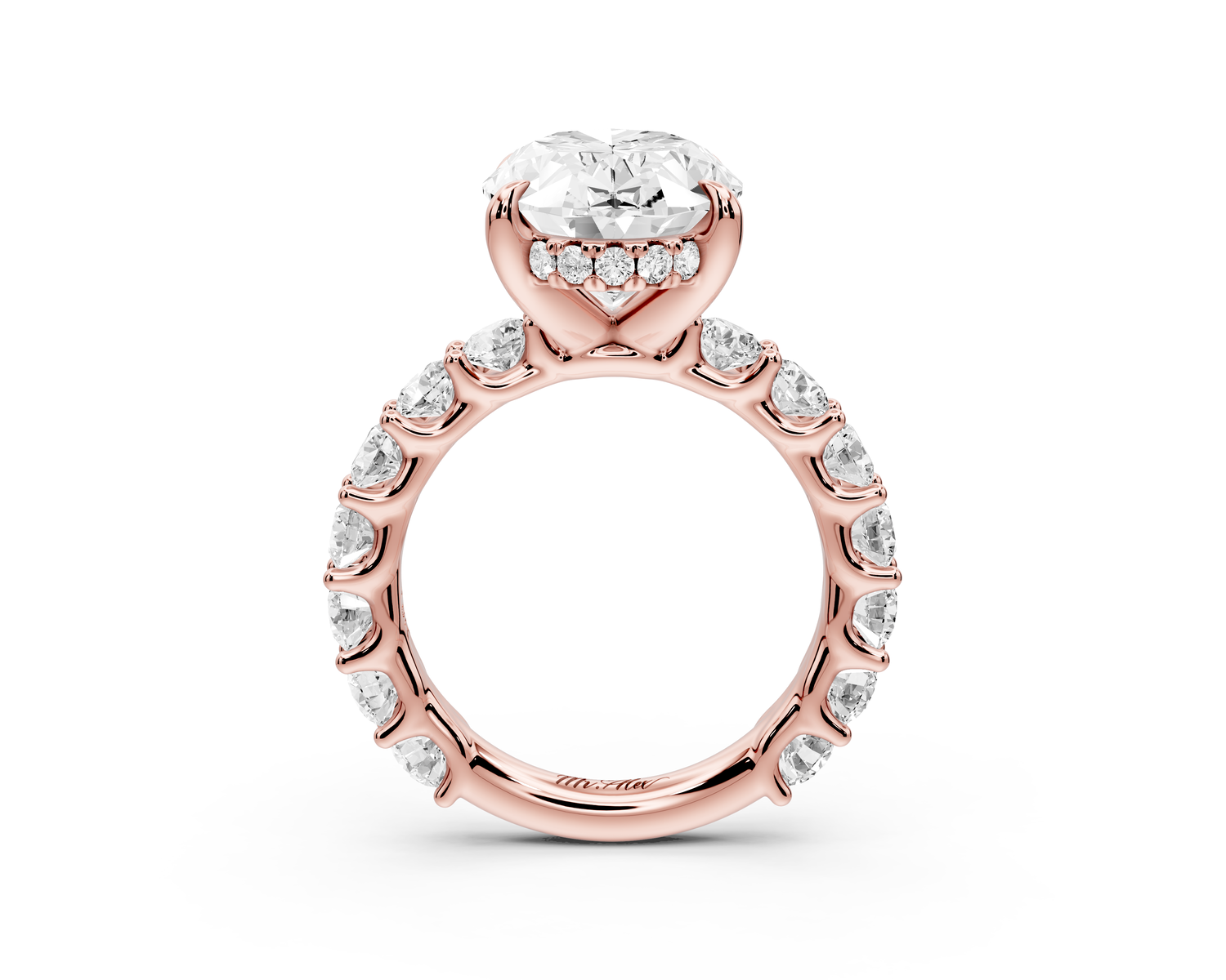 Siena - 5ct 14k rose gold oval Hidden Halo with Shared Prong Pavé Engagement Ring