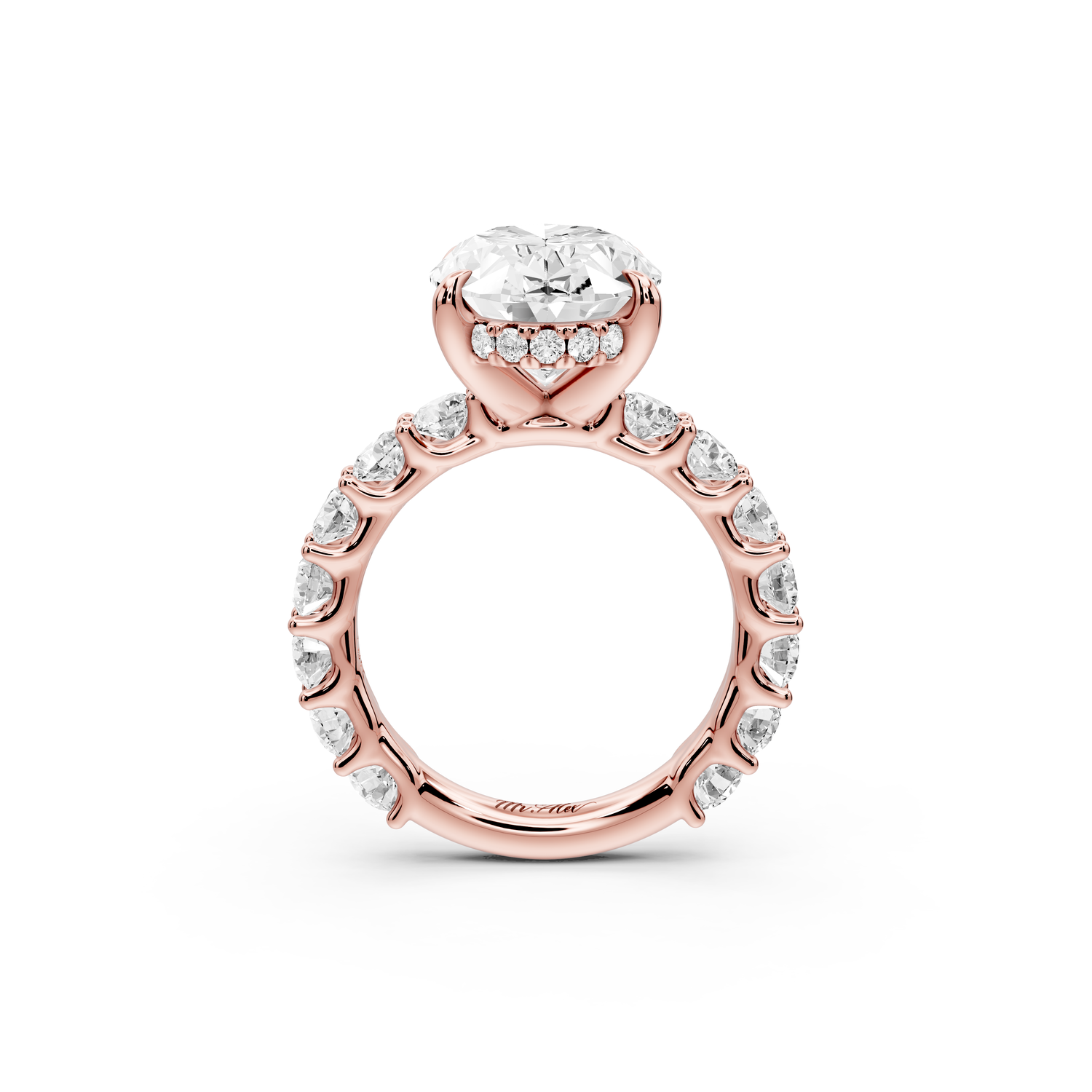 Siena - 5ct 14k rose gold oval Hidden Halo with Shared Prong Pavé Engagement Ring