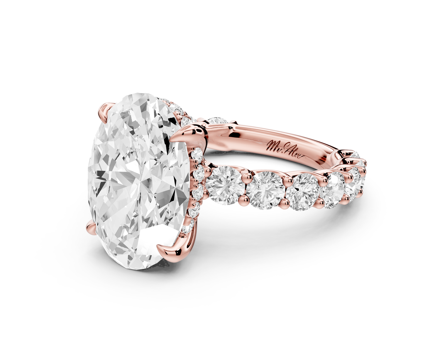 Siena - 5ct 14k rose gold oval Hidden Halo with Shared Prong Pavé Engagement Ring