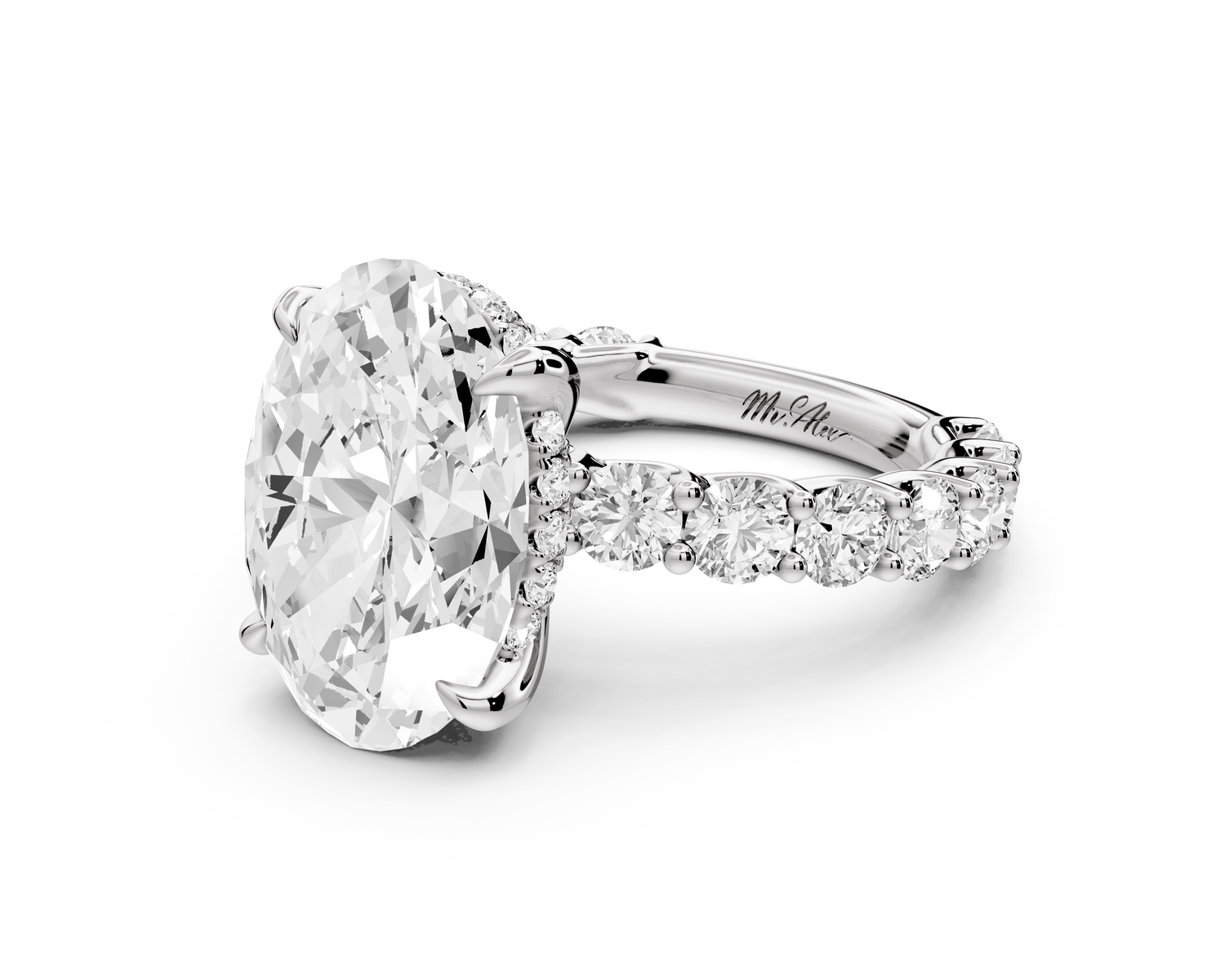 Siena - 5ct 14k white gold oval Hidden Halo with Shared Prong Pavé Engagement Ring