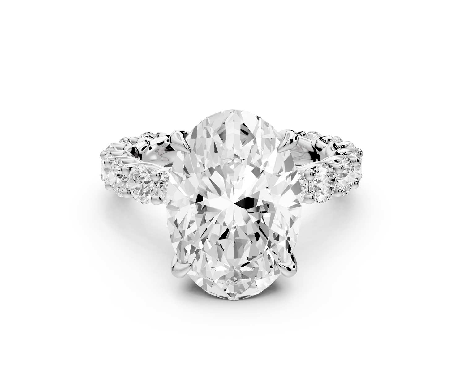 Siena - 5ct 14k white gold oval Hidden Halo with Shared Prong Pavé Engagement Ring