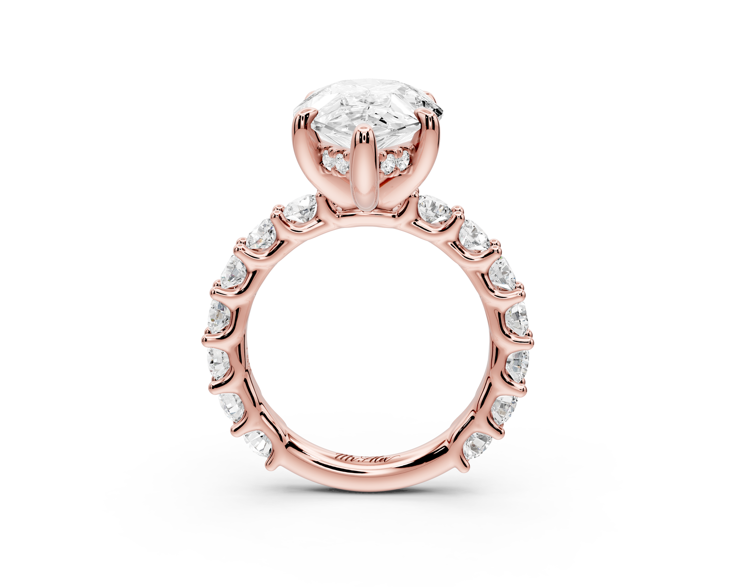 Siena - 5ct 14k rose gold pear Hidden Halo with Shared Prong Pavé Engagement Ring
