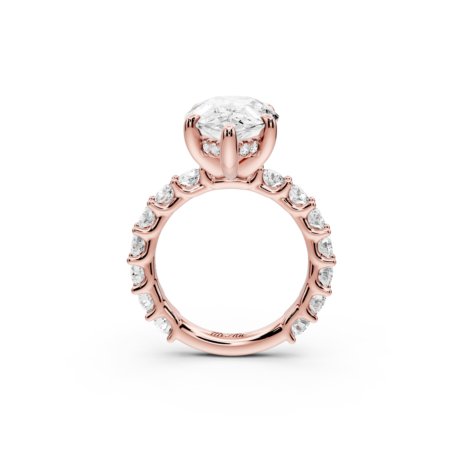 Siena - 5ct 14k rose gold pear Hidden Halo with Shared Prong Pavé Engagement Ring