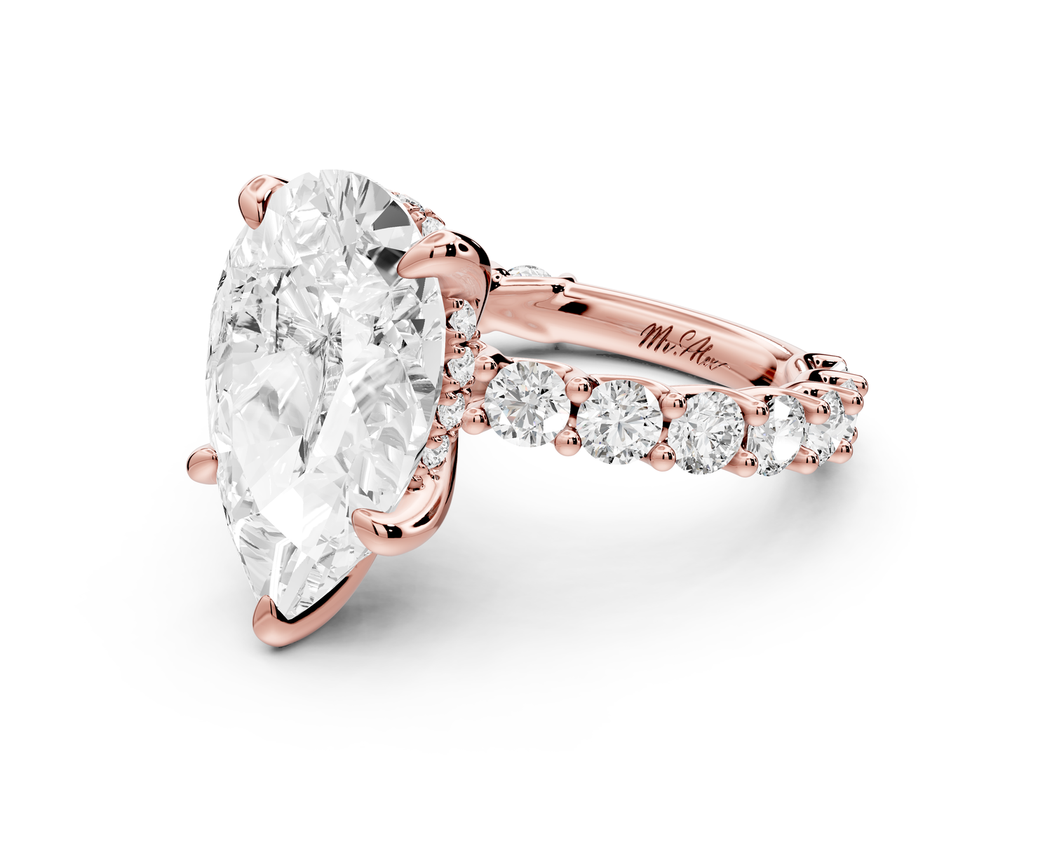 Siena - 5ct 14k rose gold pear Hidden Halo with Shared Prong Pavé Engagement Ring