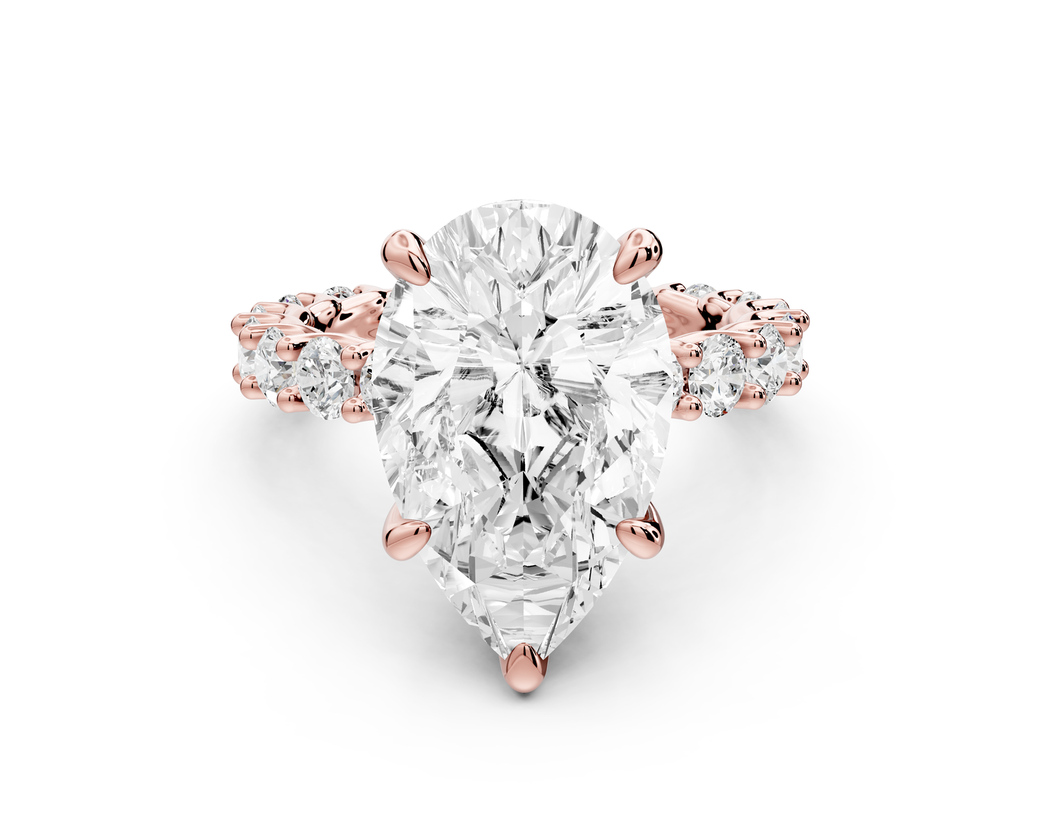 Siena - 5ct 14k rose gold pear Hidden Halo with Shared Prong Pavé Engagement Ring