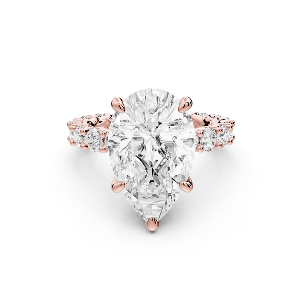 Siena - 5ct 14k rose gold pear Hidden Halo with Shared Prong Pavé Engagement Ring