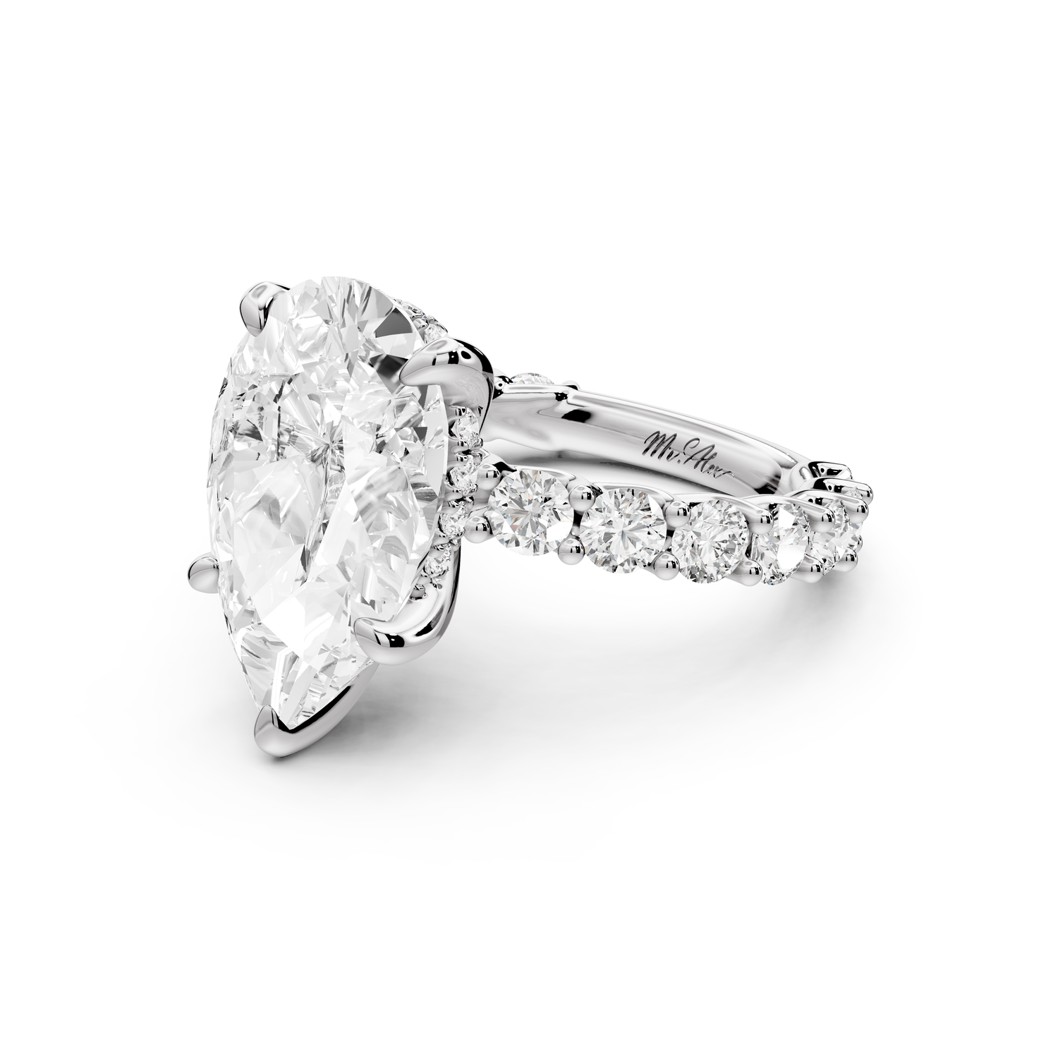 Siena - 5ct 14k white gold pear Hidden Halo with Shared Prong Pavé Engagement Ring