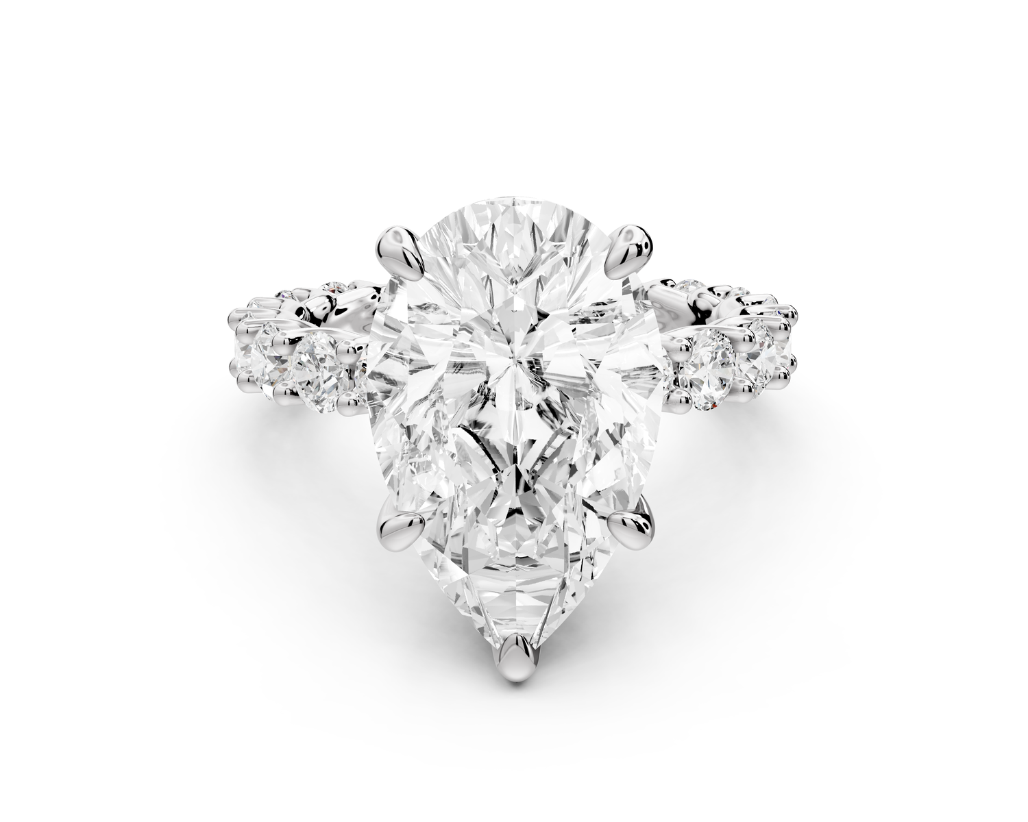 Siena - 5ct 14k white gold pear Hidden Halo with Shared Prong Pavé Engagement Ring