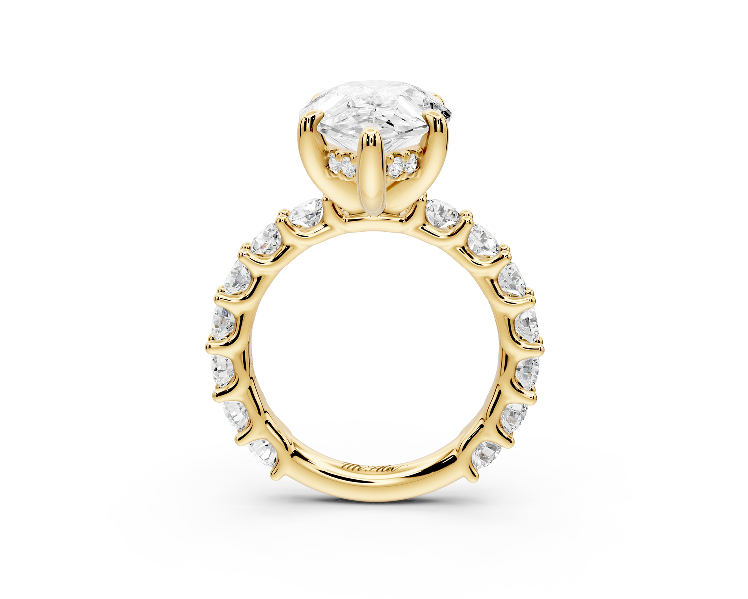 Siena - 5ct 14k yellow gold pear Hidden Halo with Shared Prong Pavé Engagement Ring