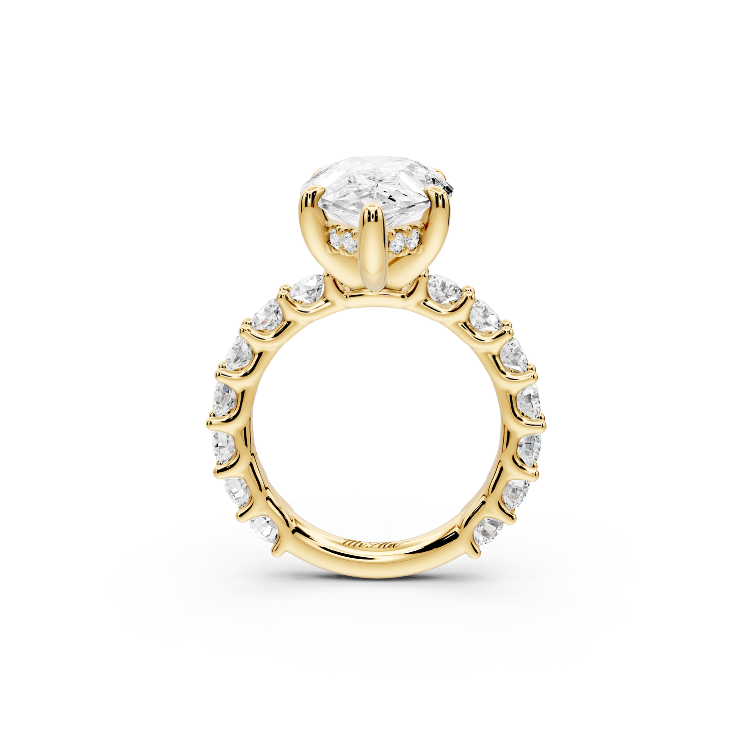 Siena - 5ct 14k yellow gold pear Hidden Halo with Shared Prong Pavé Engagement Ring