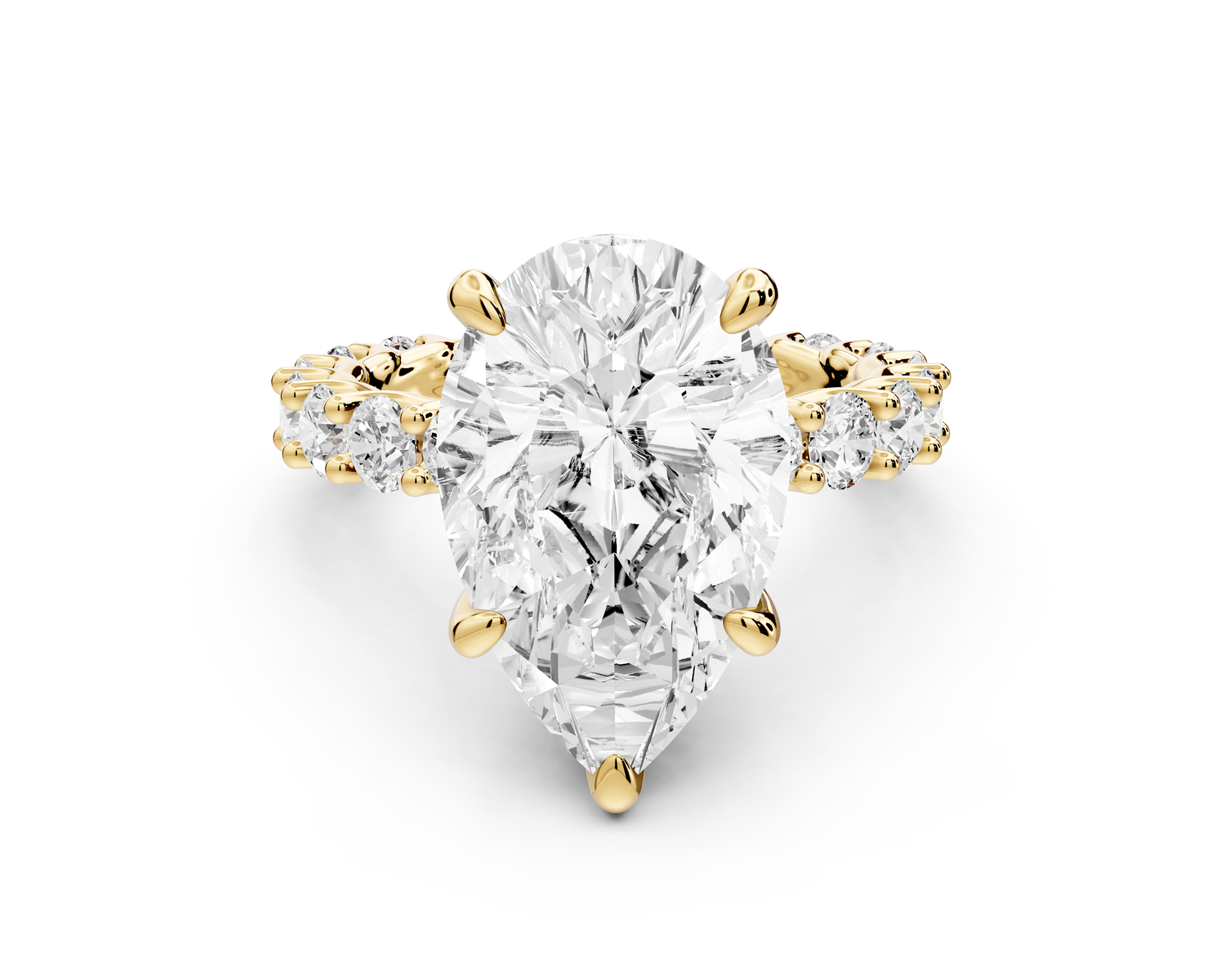 Siena - 5ct 14k yellow gold pear Hidden Halo with Shared Prong Pavé Engagement Ring