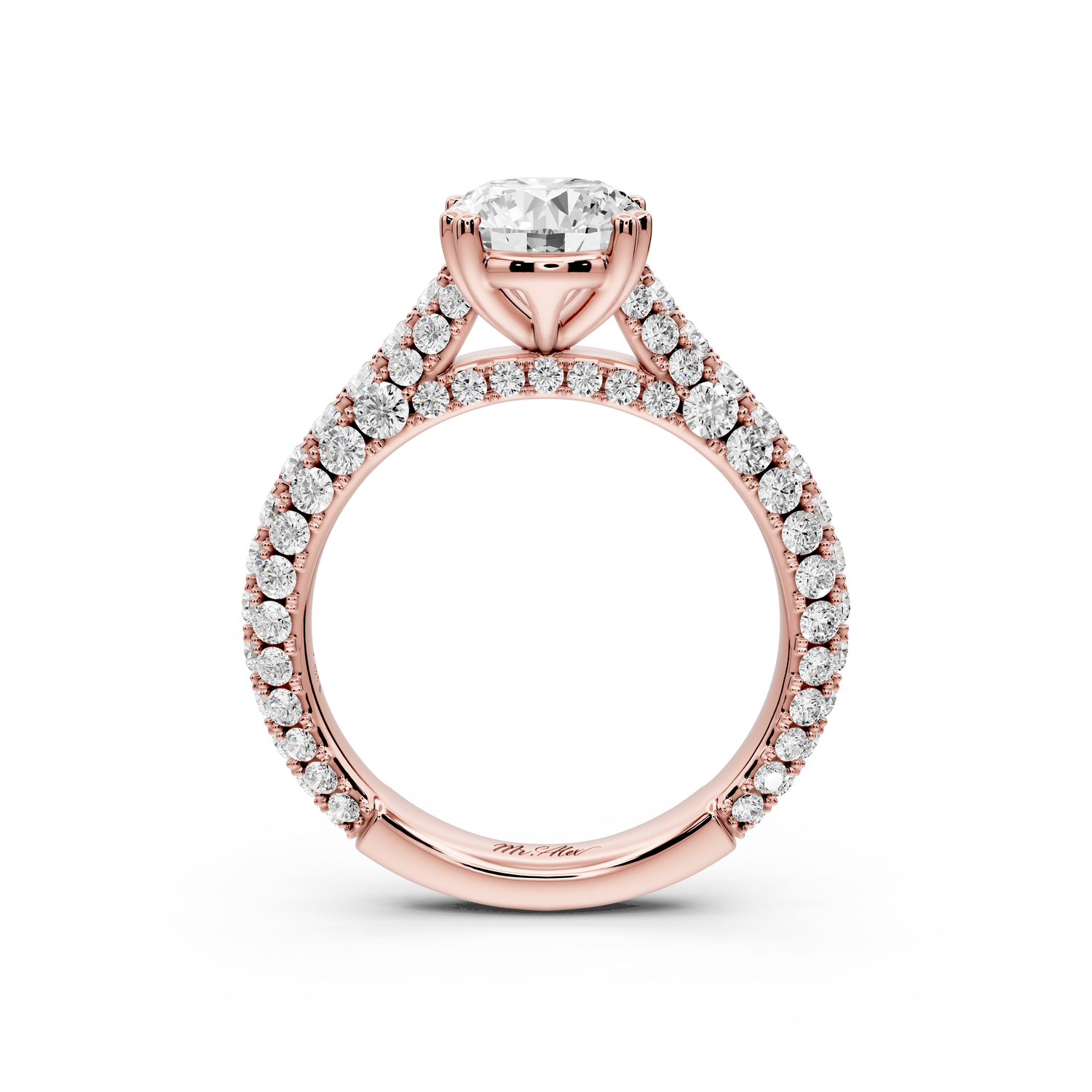 Clarissa - 2ct 14k rose gold oval Diamond double talon prongs with a diamond bridge rollover pave cathedral engagment ring