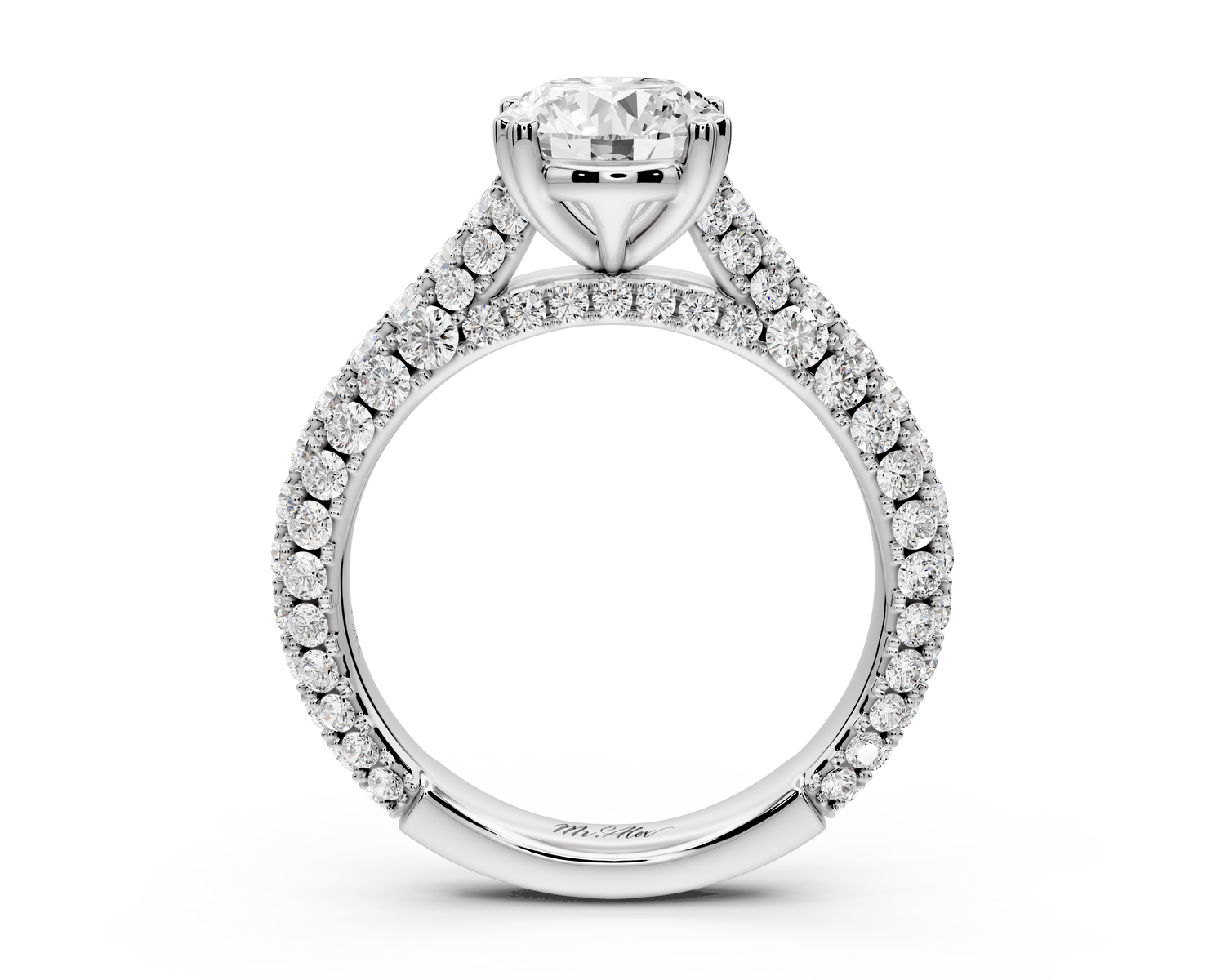 Clarissa - 2ct 14k white gold oval Diamond double talon prongs with a diamond bridge rollover pave cathedral engagment ring