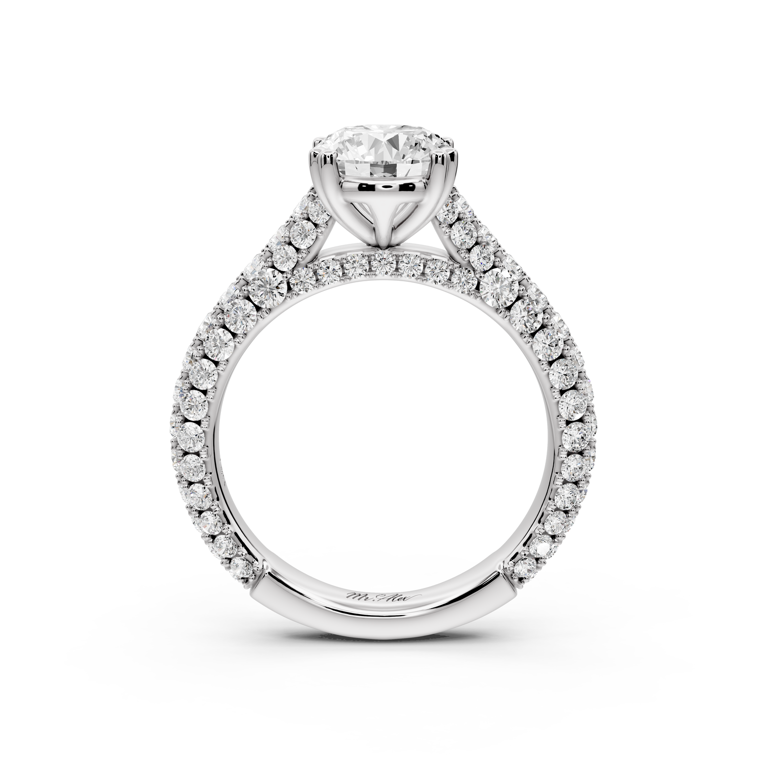 Clarissa - 2ct 14k white gold oval Diamond double talon prongs with a diamond bridge rollover pave cathedral engagment ring