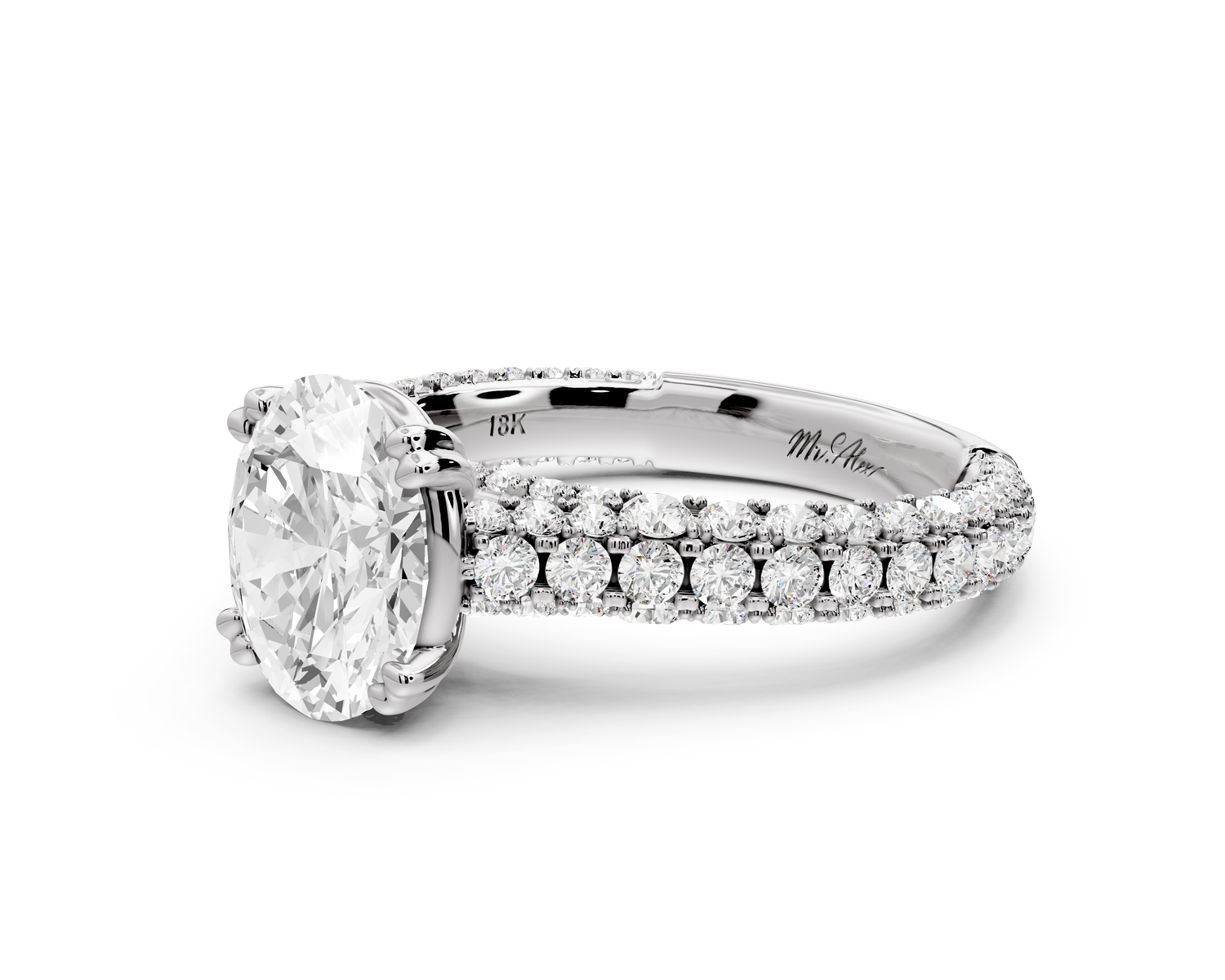 Clarissa - 2ct 14k white gold oval Diamond double talon prongs with a diamond bridge rollover pave cathedral engagment ring