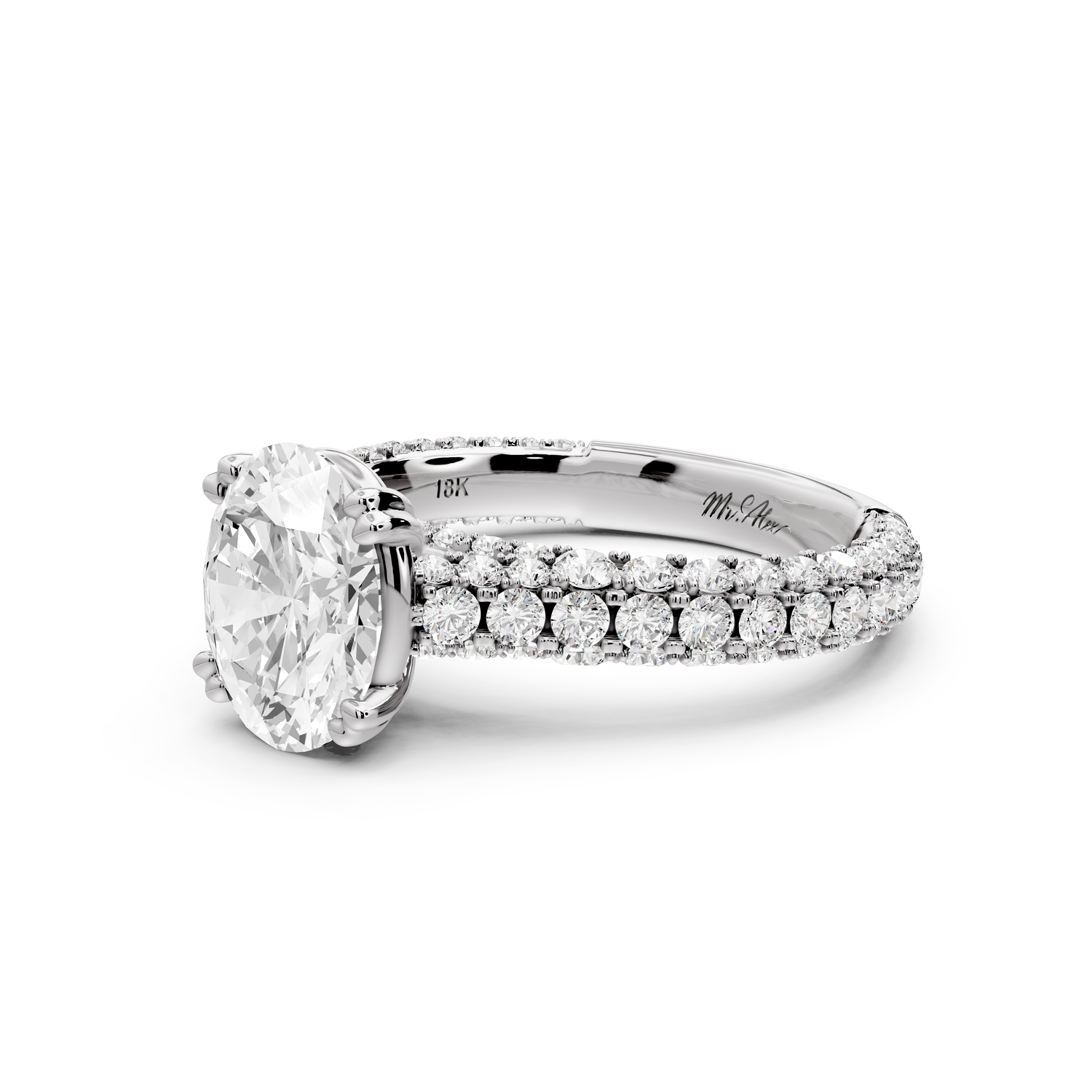 Clarissa - 2ct 14k white gold oval Diamond double talon prongs with a diamond bridge rollover pave cathedral engagment ring