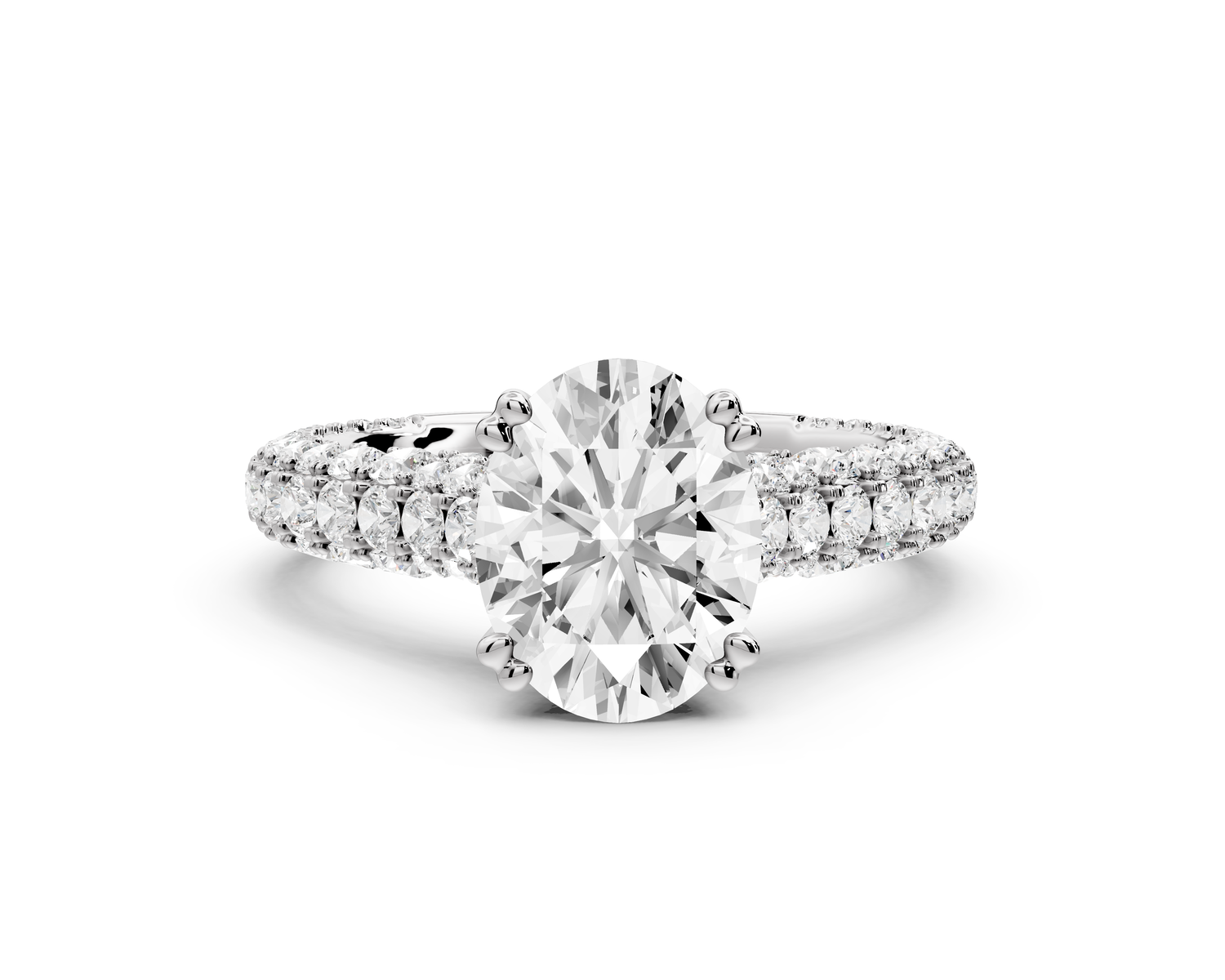 Clarissa - 2ct 14k white gold oval Diamond double talon prongs with a diamond bridge rollover pave cathedral engagment ring