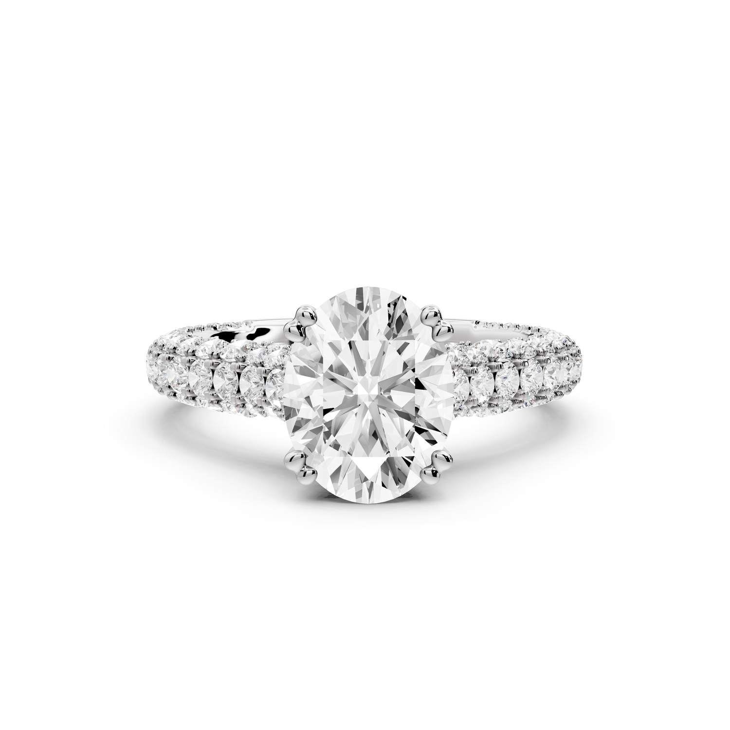 Clarissa - 2ct 14k white gold oval Diamond double talon prongs with a diamond bridge rollover pave cathedral engagment ring