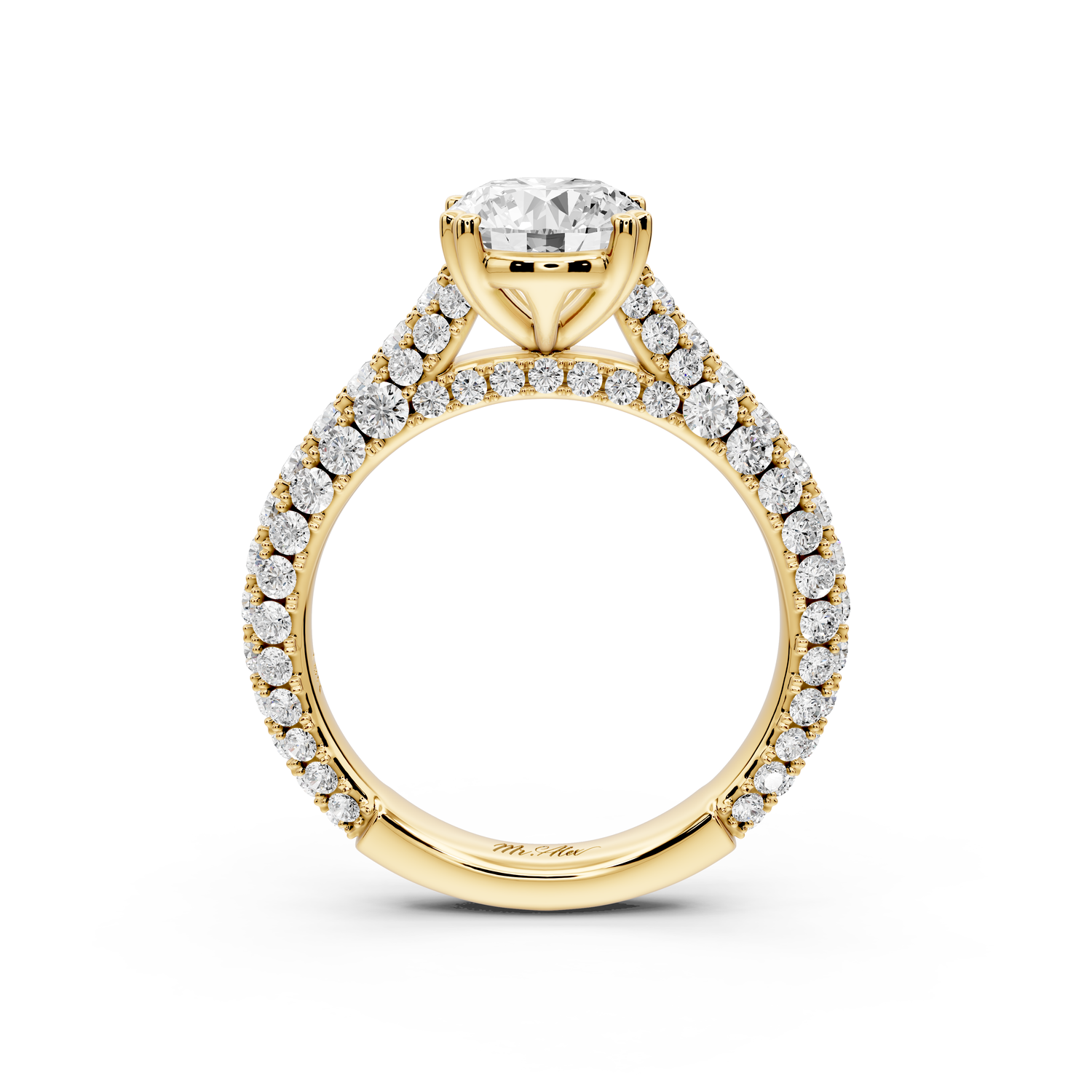 Clarissa - 2ct 14k yellow gold oval Diamond double talon prongs with a diamond bridge rollover pave cathedral engagment ring