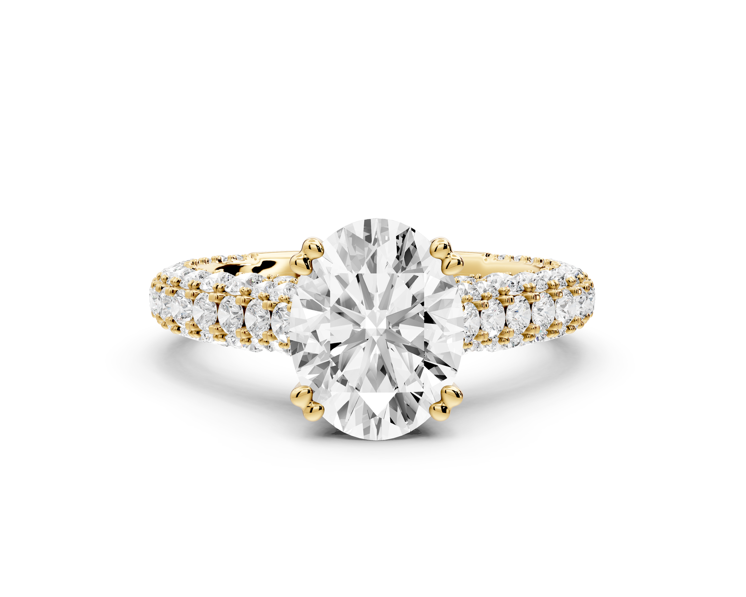 Clarissa - 2ct 14k yellow gold oval Diamond double talon prongs with a diamond bridge rollover pave cathedral engagment ring