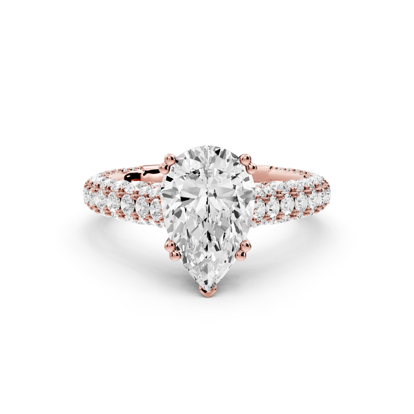 Clarissa - 2ct 14k rose gold pear Diamond double talon prongs with a diamond bridge rollover pave cathedral engagment ring