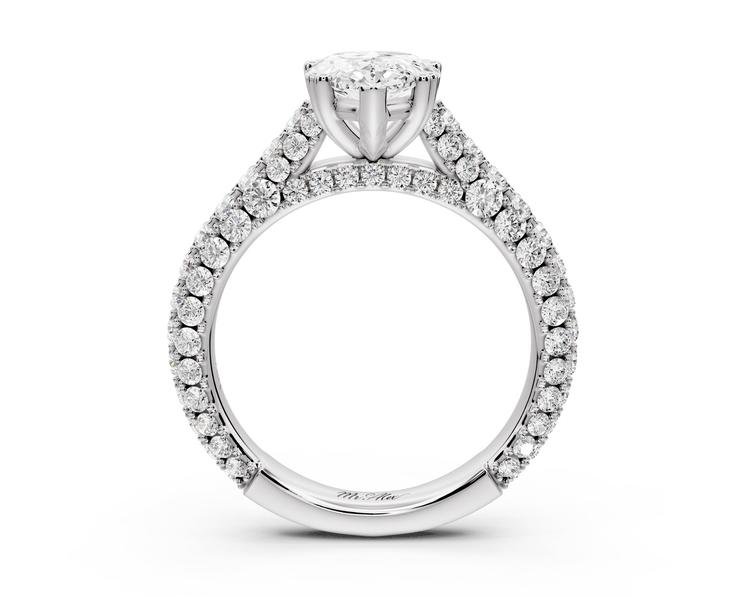 Clarissa - 2ct 14k white gold pear Diamond double talon prongs with a diamond bridge rollover pave cathedral engagment ring