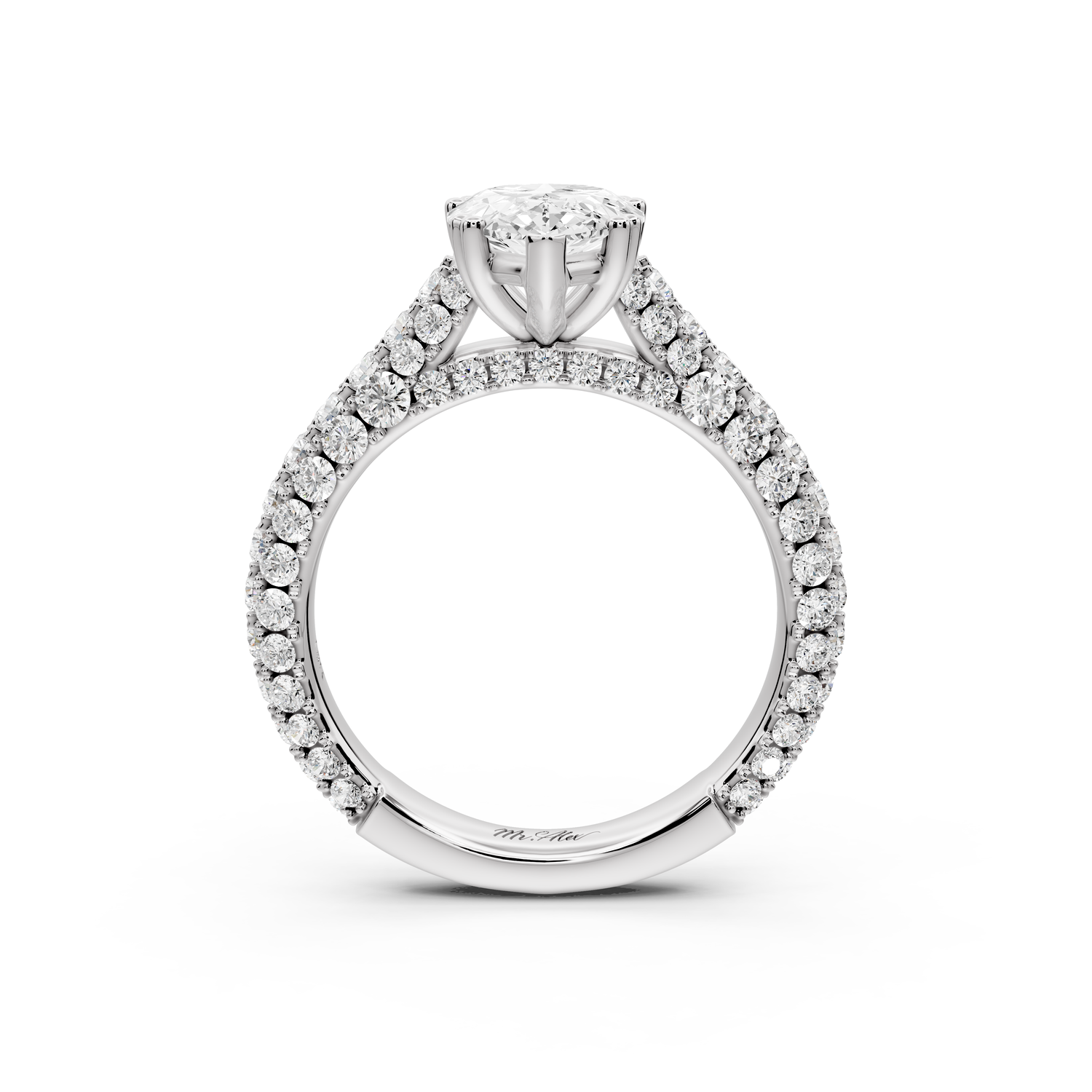 Clarissa - 2ct 14k white gold pear Diamond double talon prongs with a diamond bridge rollover pave cathedral engagment ring