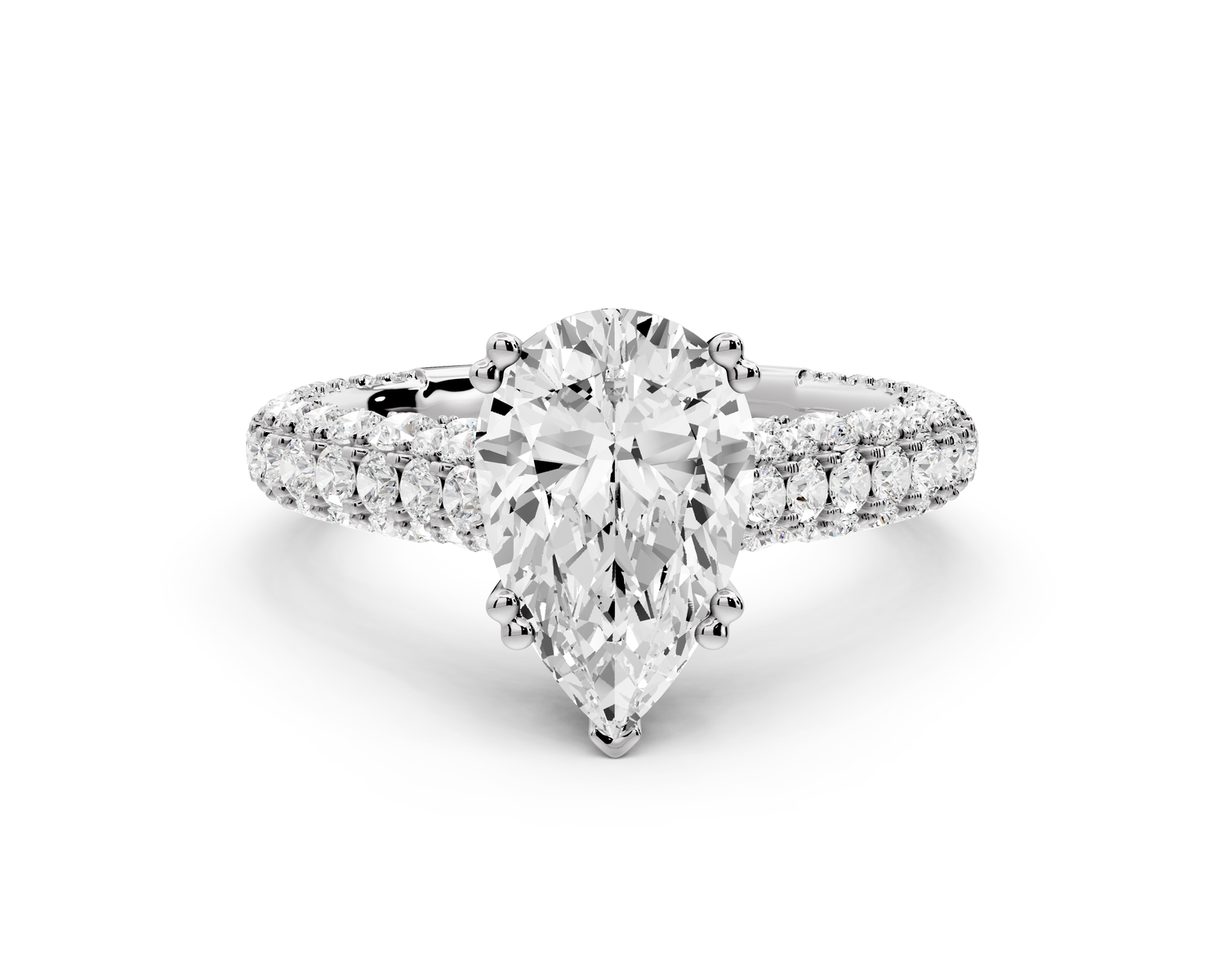 Clarissa - 2ct 14k white gold pear Diamond double talon prongs with a diamond bridge rollover pave cathedral engagment ring