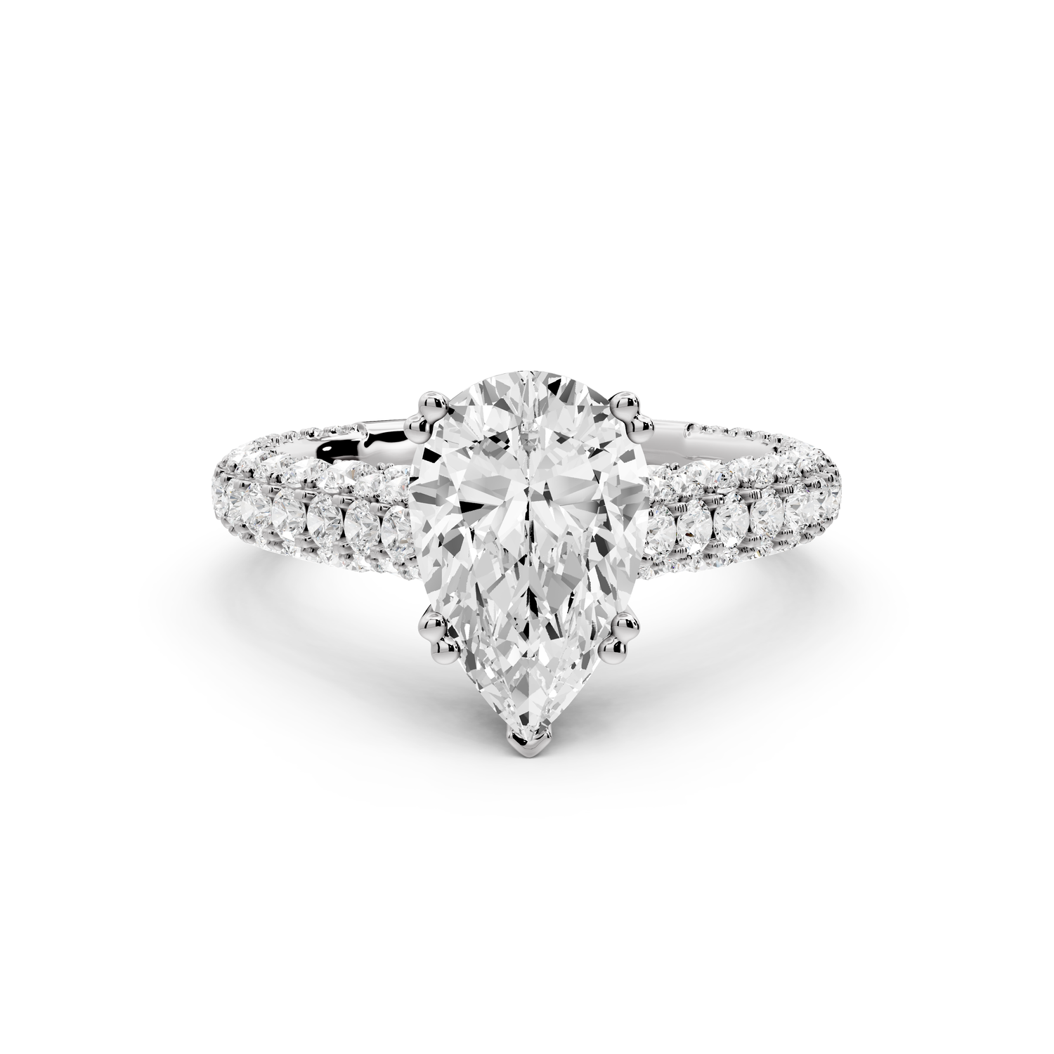 Clarissa - 2ct 14k white gold pear Diamond double talon prongs with a diamond bridge rollover pave cathedral engagment ring