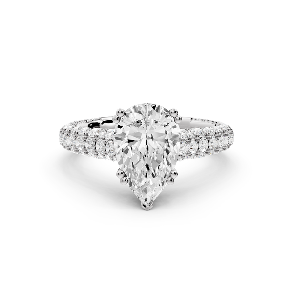 Clarissa - 2ct 14k white gold pear Diamond double talon prongs with a diamond bridge rollover pave cathedral engagment ring