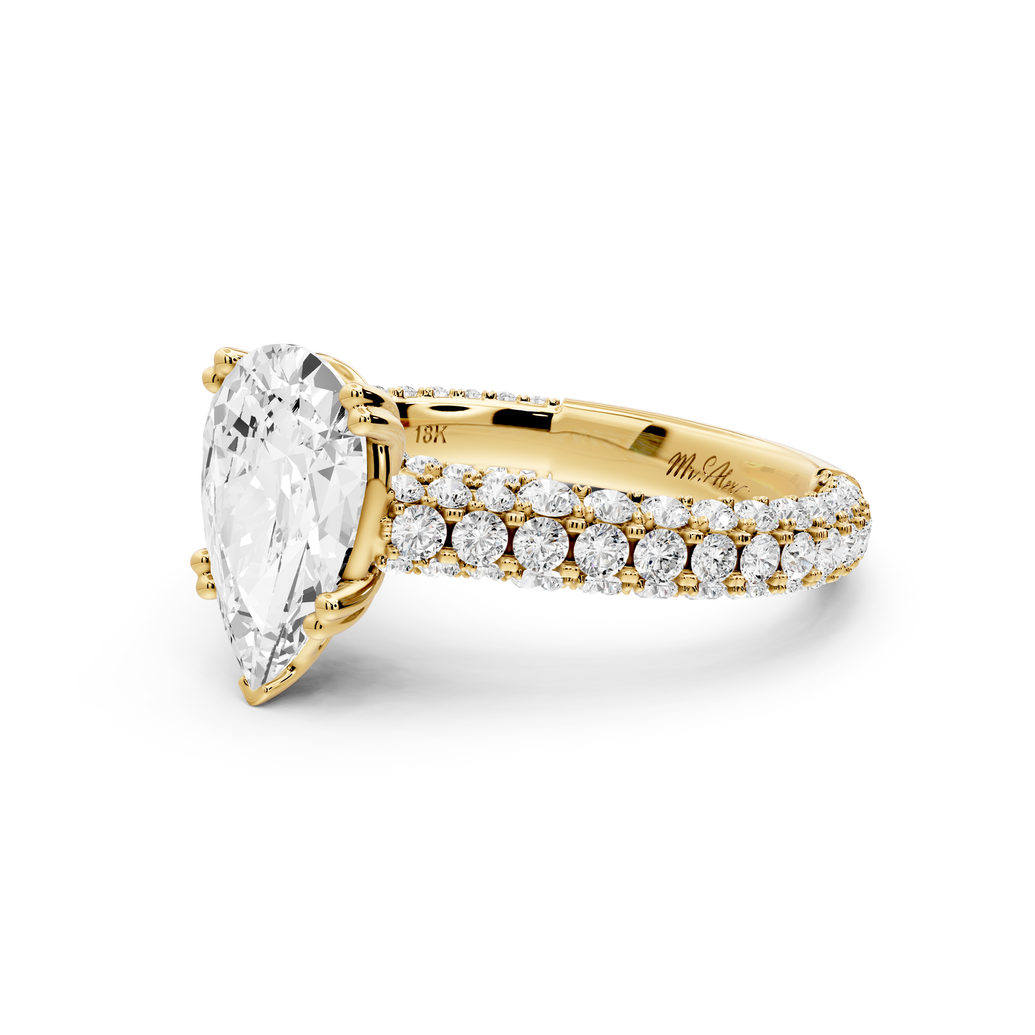 Clarissa - 2ct 14k yellow gold pear Diamond double talon prongs with a diamond bridge rollover pave cathedral engagment ring