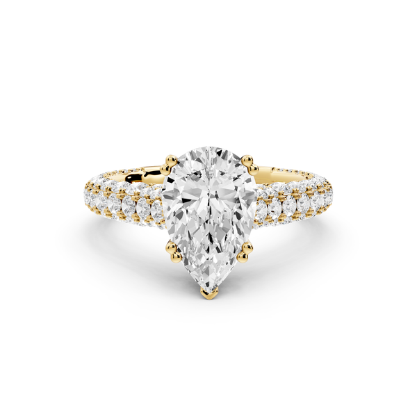Clarissa - 2ct 14k yellow gold pear Diamond double talon prongs with a diamond bridge rollover pave cathedral engagment ring