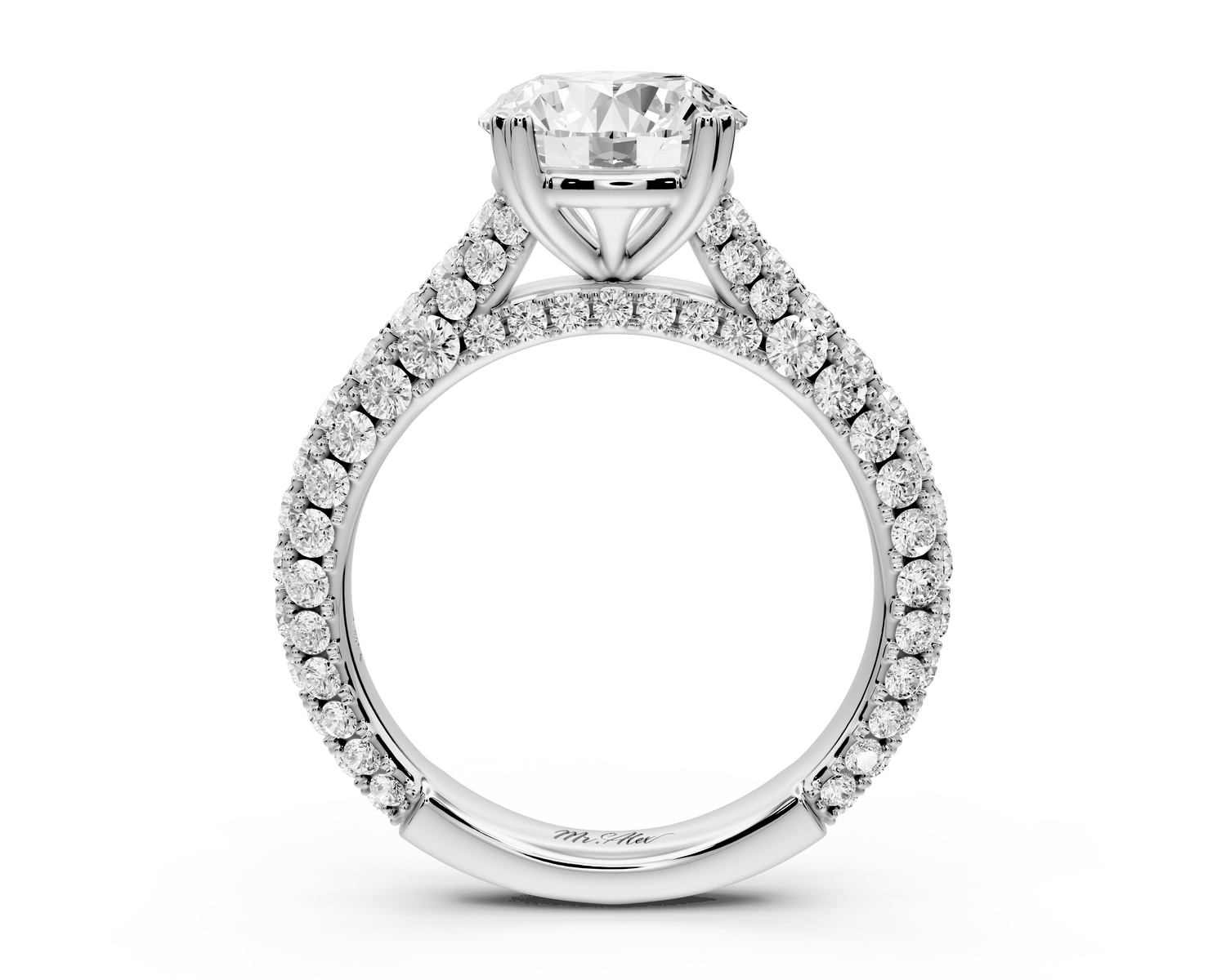 Clarissa - 2ct 14k white gold round Diamond double talon prongs with a diamond bridge rollover pave cathedral engagment ring