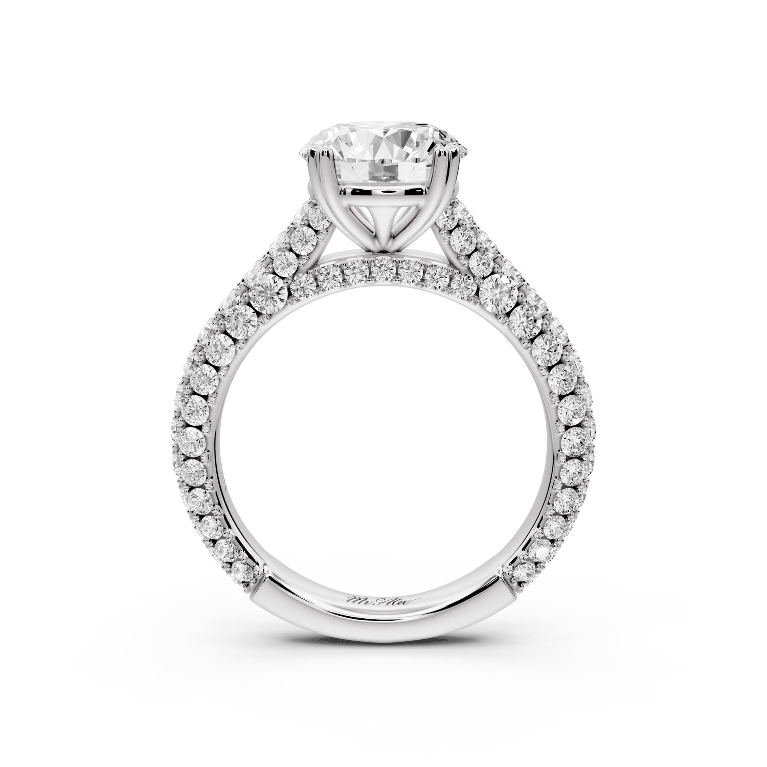 Clarissa - 2ct 14k white gold round Diamond double talon prongs with a diamond bridge rollover pave cathedral engagment ring