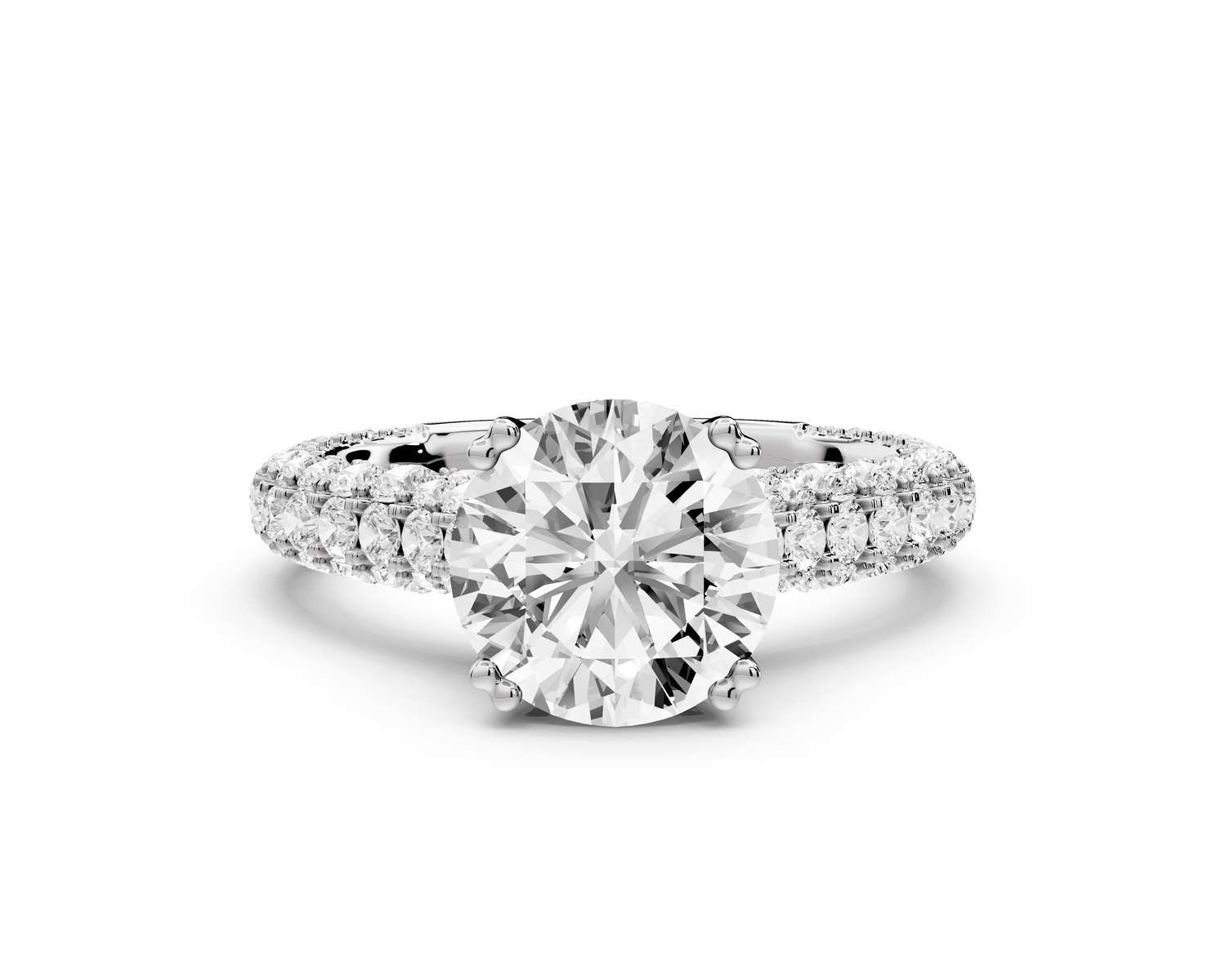 Clarissa - 2ct 14k white gold round Diamond double talon prongs with a diamond bridge rollover pave cathedral engagment ring