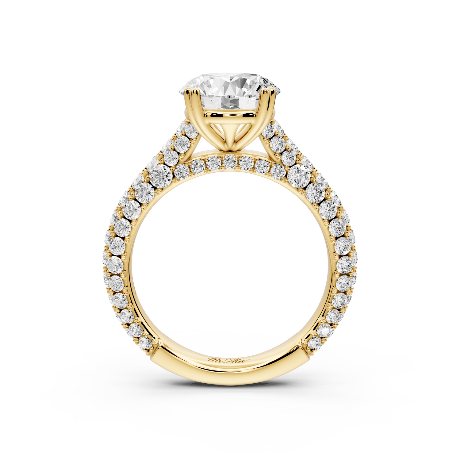 Clarissa - 2ct 14k yellow gold round Diamond double talon prongs with a diamond bridge rollover pave cathedral engagment ring