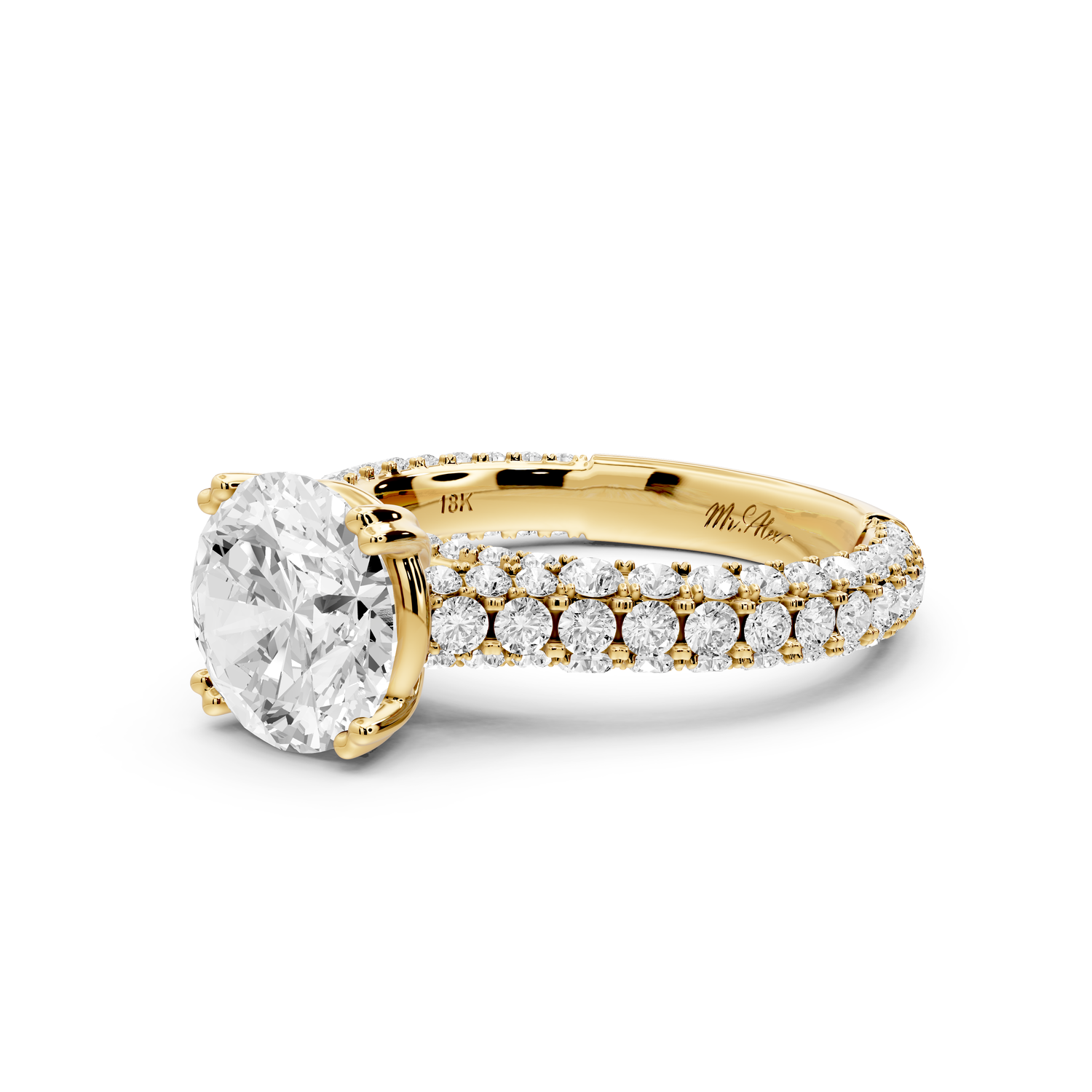 Clarissa - 2ct 14k yellow gold round Diamond double talon prongs with a diamond bridge rollover pave cathedral engagment ring