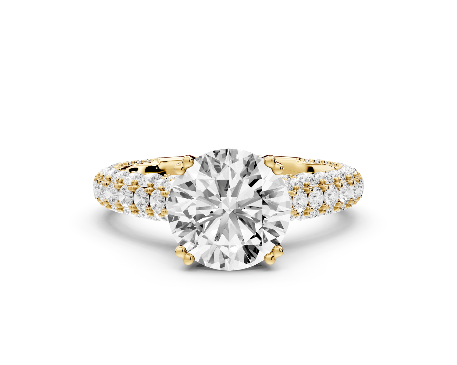 Clarissa - 2ct 14k yellow gold round Diamond double talon prongs with a diamond bridge rollover pave cathedral engagment ring