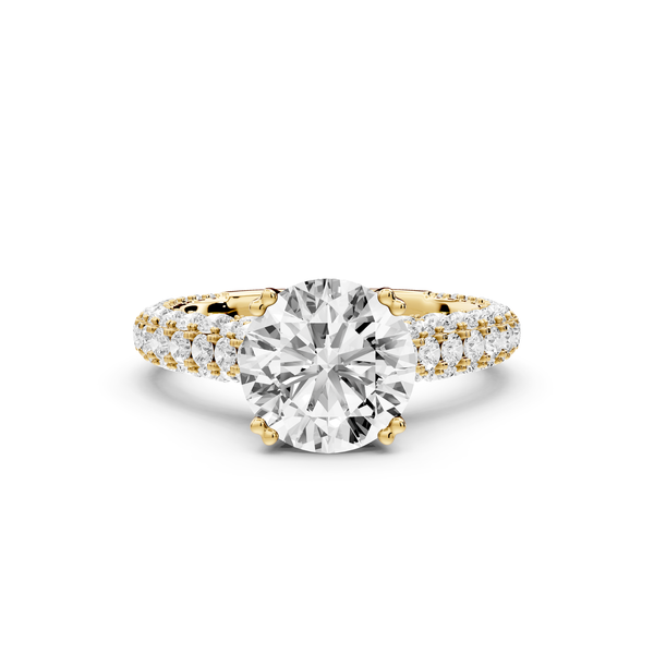 Clarissa - 2ct 14k yellow gold round Diamond double talon prongs with a diamond bridge rollover pave cathedral engagment ring