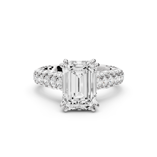 Clarissa - 3ct 14k white gold emerald Diamond double talon prongs with a diamond bridge rollover pave cathedral engagment ring