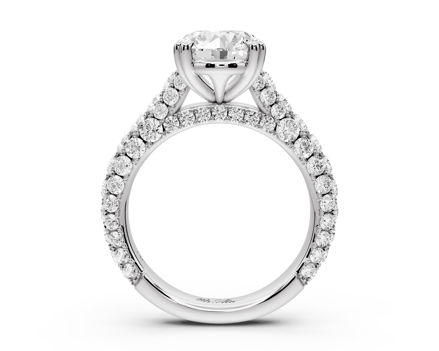 Clarissa - 3ct 14k white gold oval Diamond double talon prongs with a diamond bridge rollover pave cathedral engagment ring