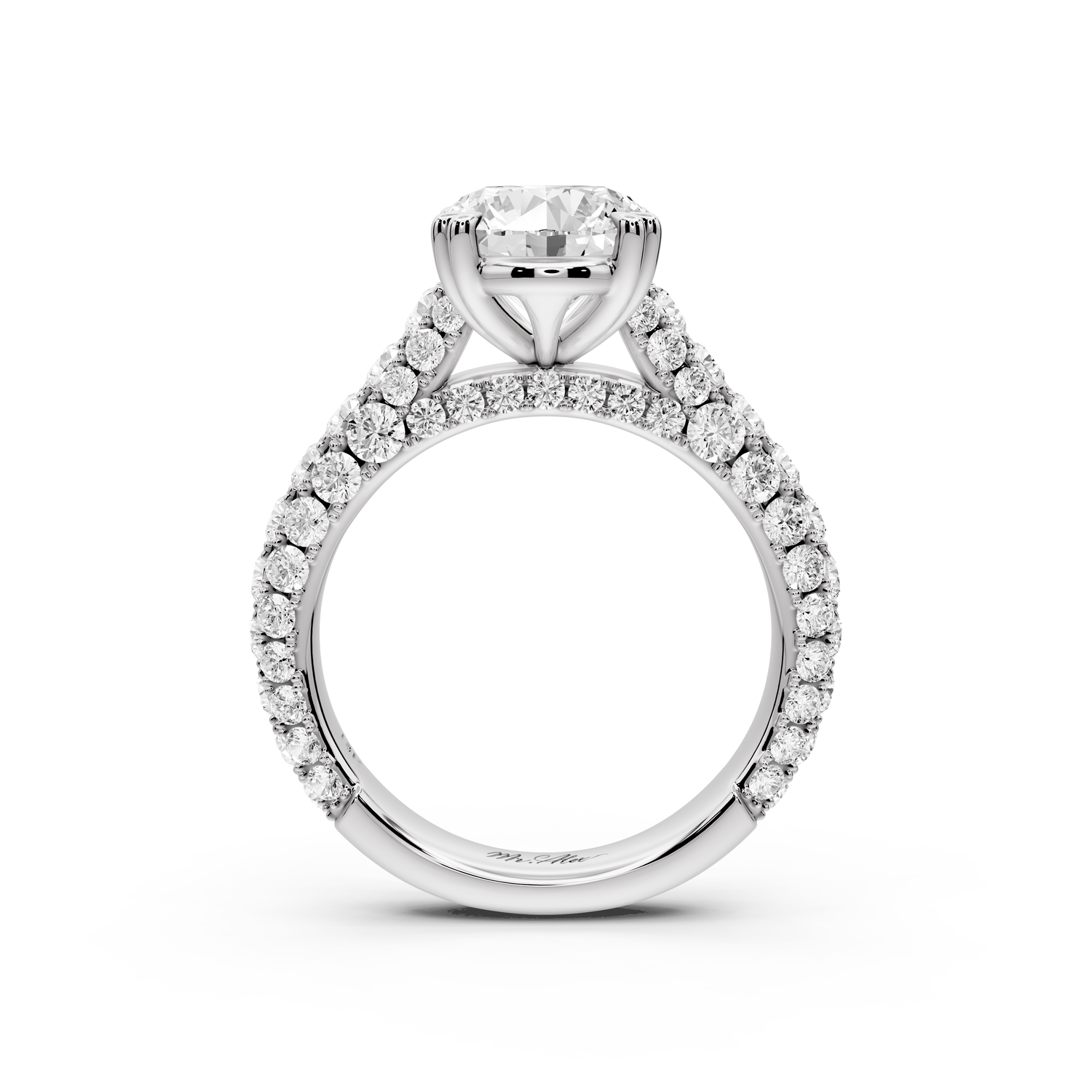 Clarissa - 3ct 14k white gold oval Diamond double talon prongs with a diamond bridge rollover pave cathedral engagment ring