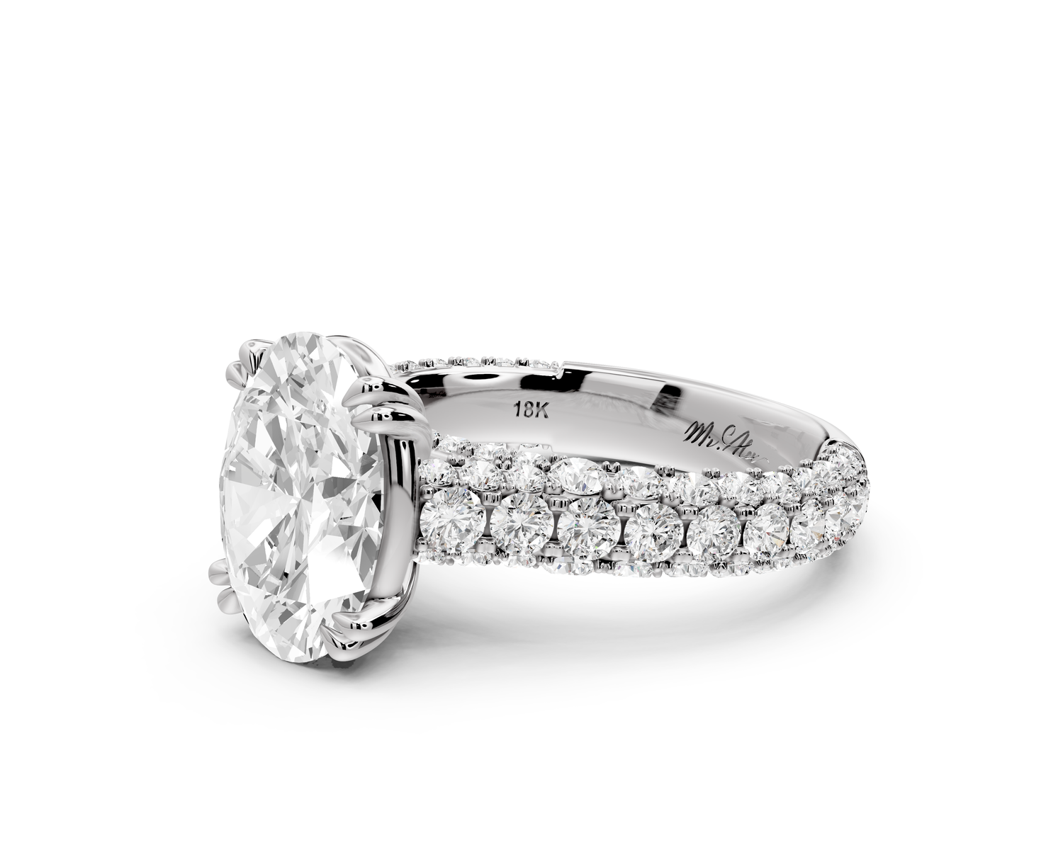 Clarissa - 3ct 14k white gold oval Diamond double talon prongs with a diamond bridge rollover pave cathedral engagment ring